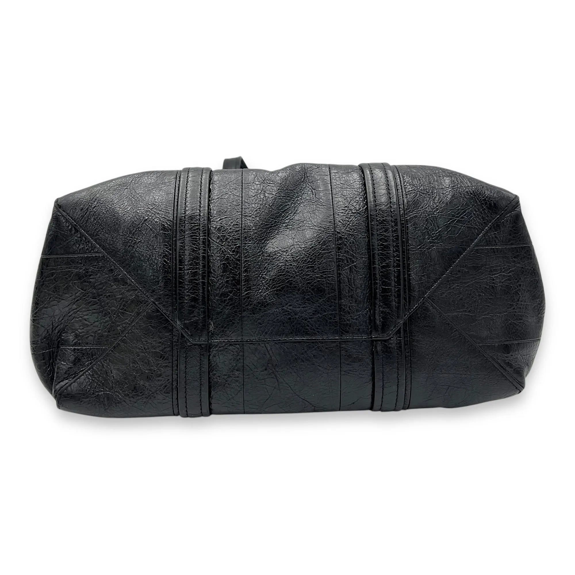 Barbes East West Black Tote Bag in Distressed Leather, Silver hardware