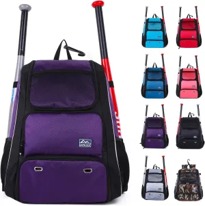 Baseball Bat Bag Backpack,T-Ball & Softball Bat Bag with Shoes Compartment for Youth and Adult, Lightweight Baseball Bag with Fence Hook Hold Bat, Batting Mitten, Helmet, Caps, Teeball Gear