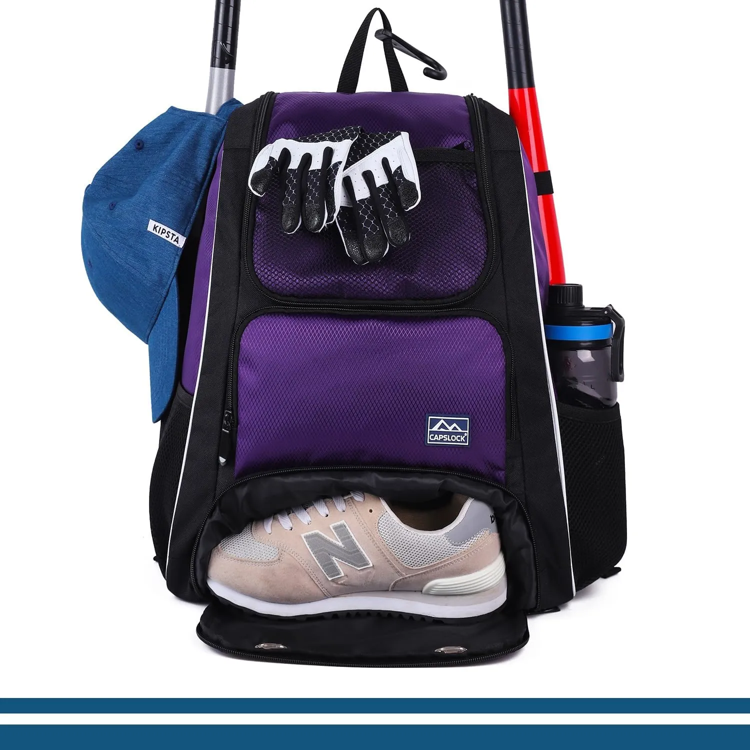 Baseball Bat Bag Backpack,T-Ball & Softball Bat Bag with Shoes Compartment for Youth and Adult, Lightweight Baseball Bag with Fence Hook Hold Bat, Batting Mitten, Helmet, Caps, Teeball Gear