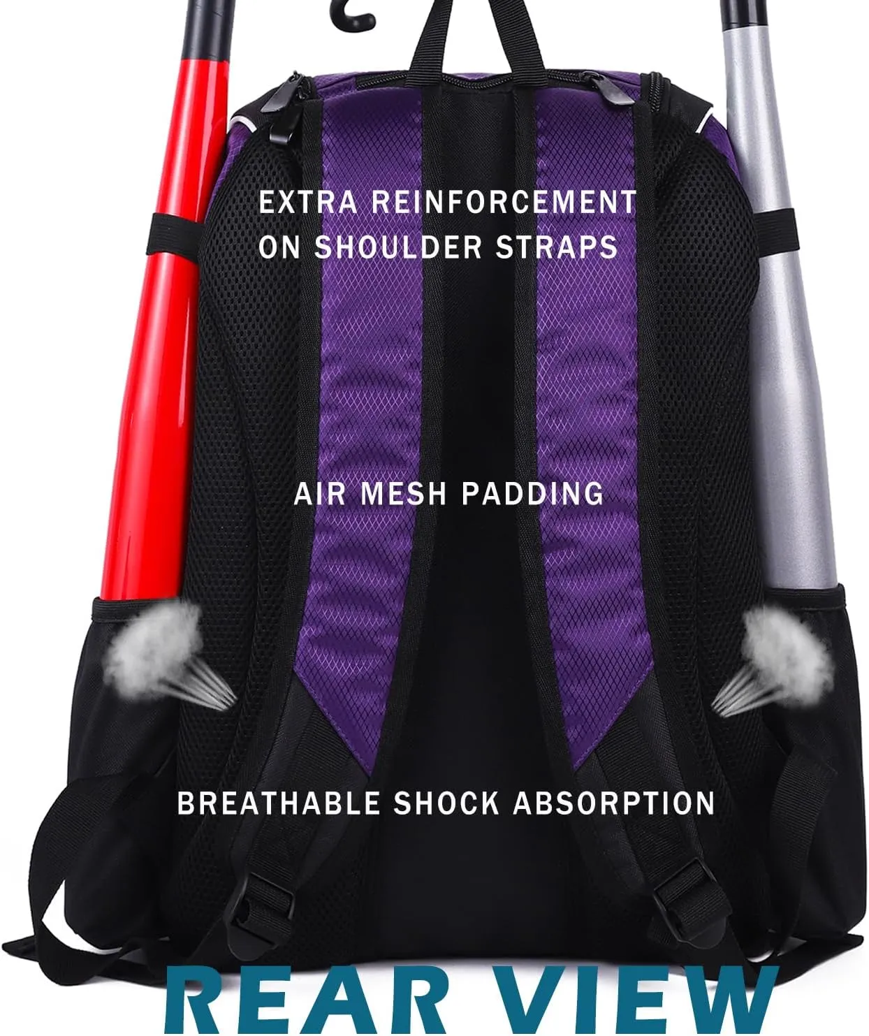 Baseball Bat Bag Backpack,T-Ball & Softball Bat Bag with Shoes Compartment for Youth and Adult, Lightweight Baseball Bag with Fence Hook Hold Bat, Batting Mitten, Helmet, Caps, Teeball Gear