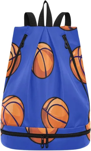 Basketball Deep Blue Drawstring gym bags yoga bag for gym with Wet Dry Compartments