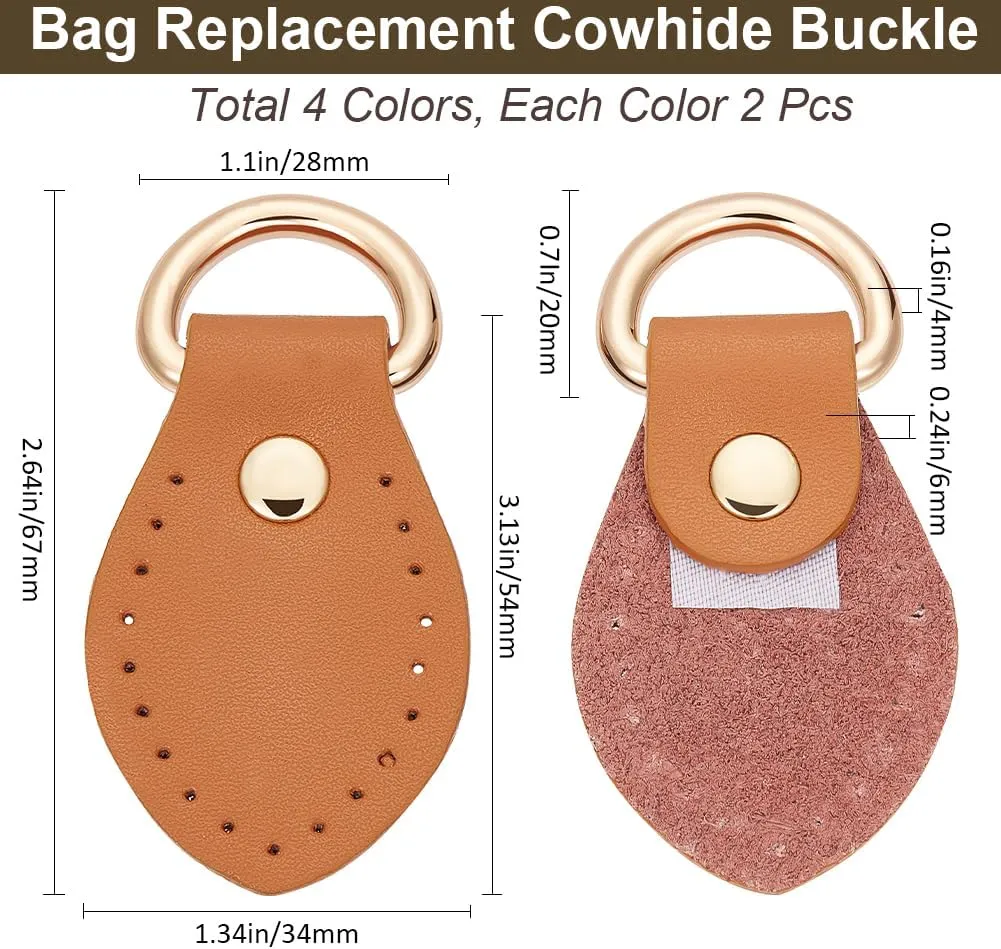 Beebeecraft 1 Box 8Pcs Leather Bag Clasps 4 Colors Bag Replacement Cowhide Buckle with D Rings for Bag Strap Pouch Handbag Crossbody Bag Conversion (6.7cm/2.63in)