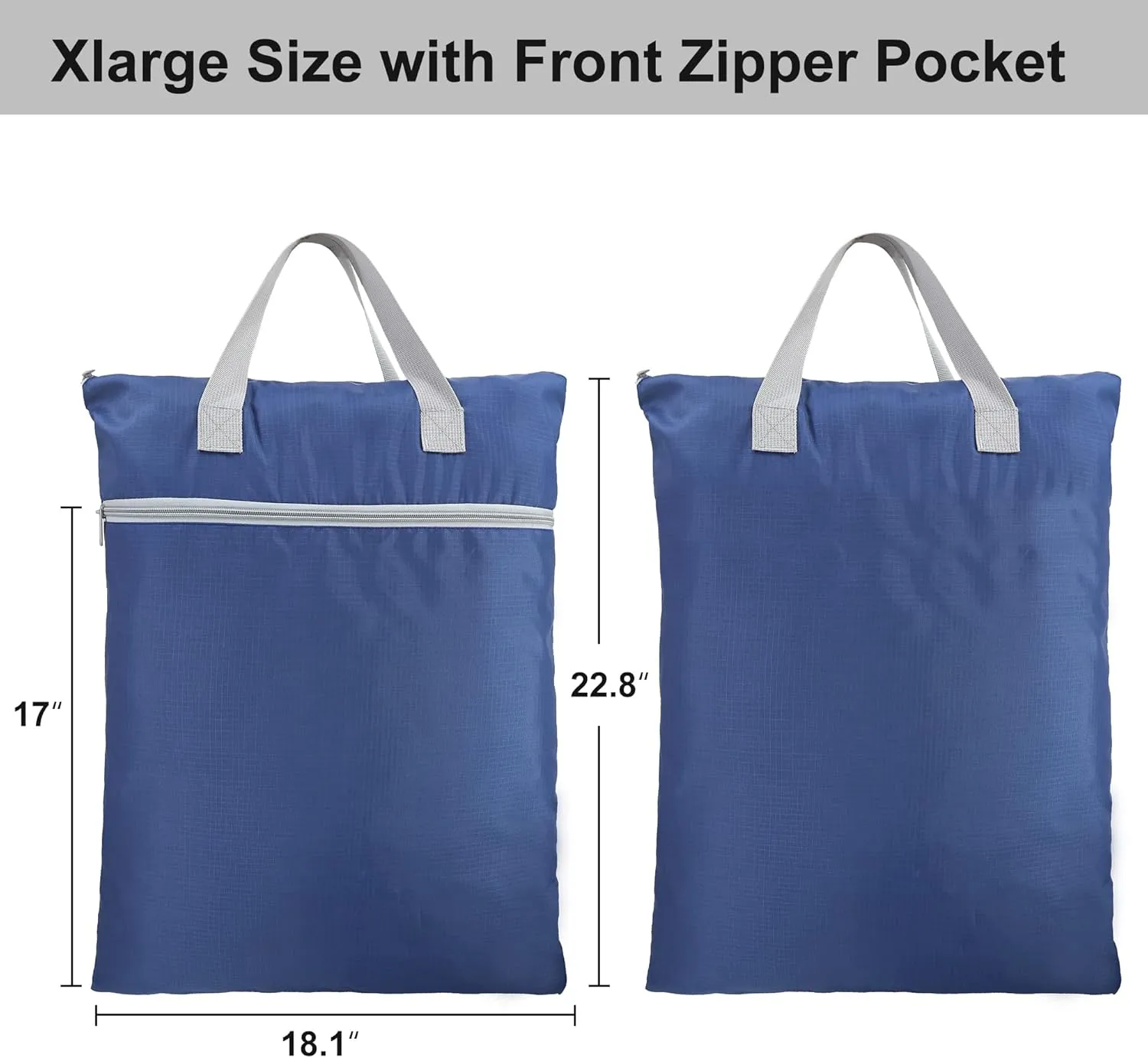 BeeGreen Navy Blue Hanging Laundry Bag with Handles Two Zippered Pockets Haning Laundry Hamper for College Dorm Travel Day Trip Swimsuit Bathsuit