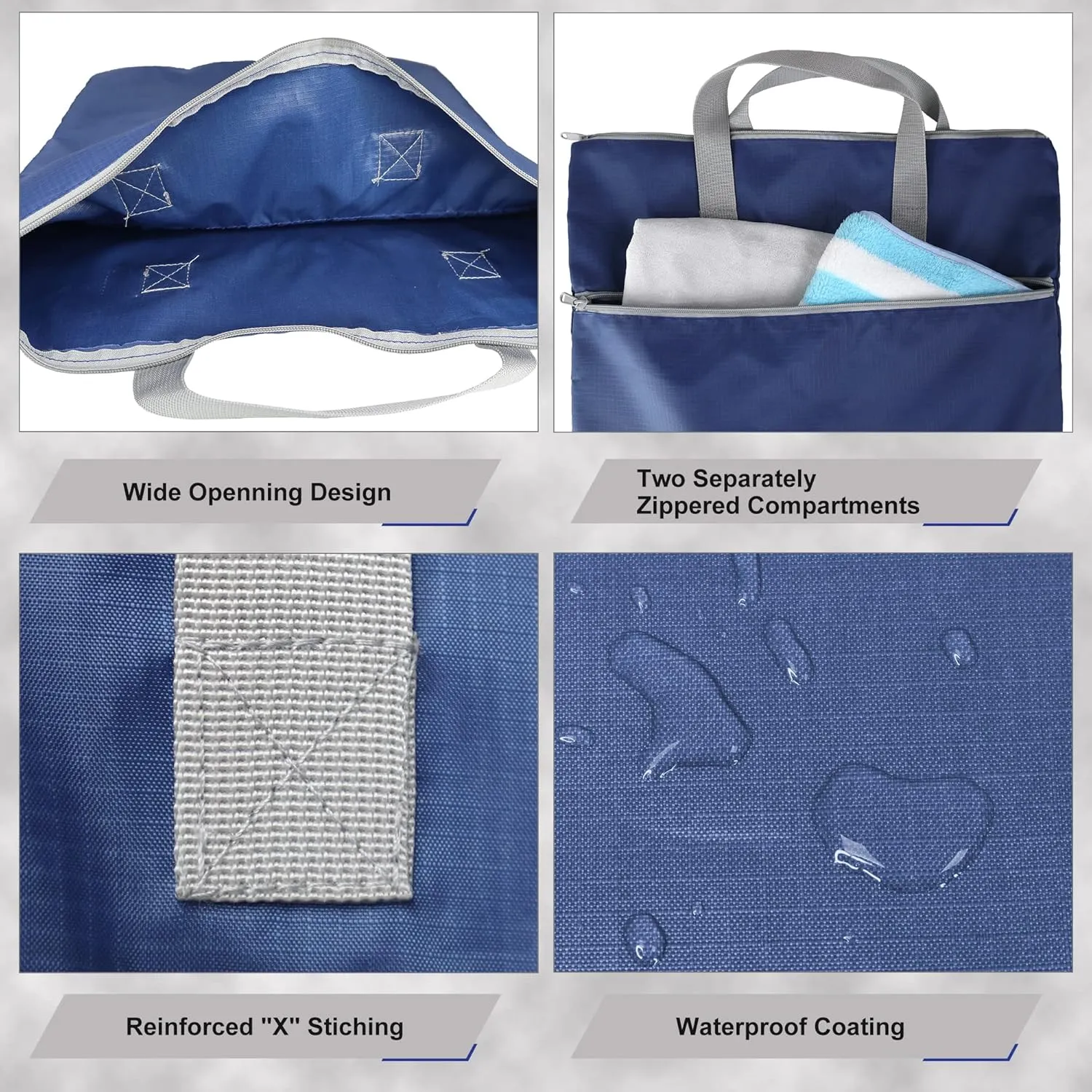 BeeGreen Navy Blue Hanging Laundry Bag with Handles Two Zippered Pockets Haning Laundry Hamper for College Dorm Travel Day Trip Swimsuit Bathsuit