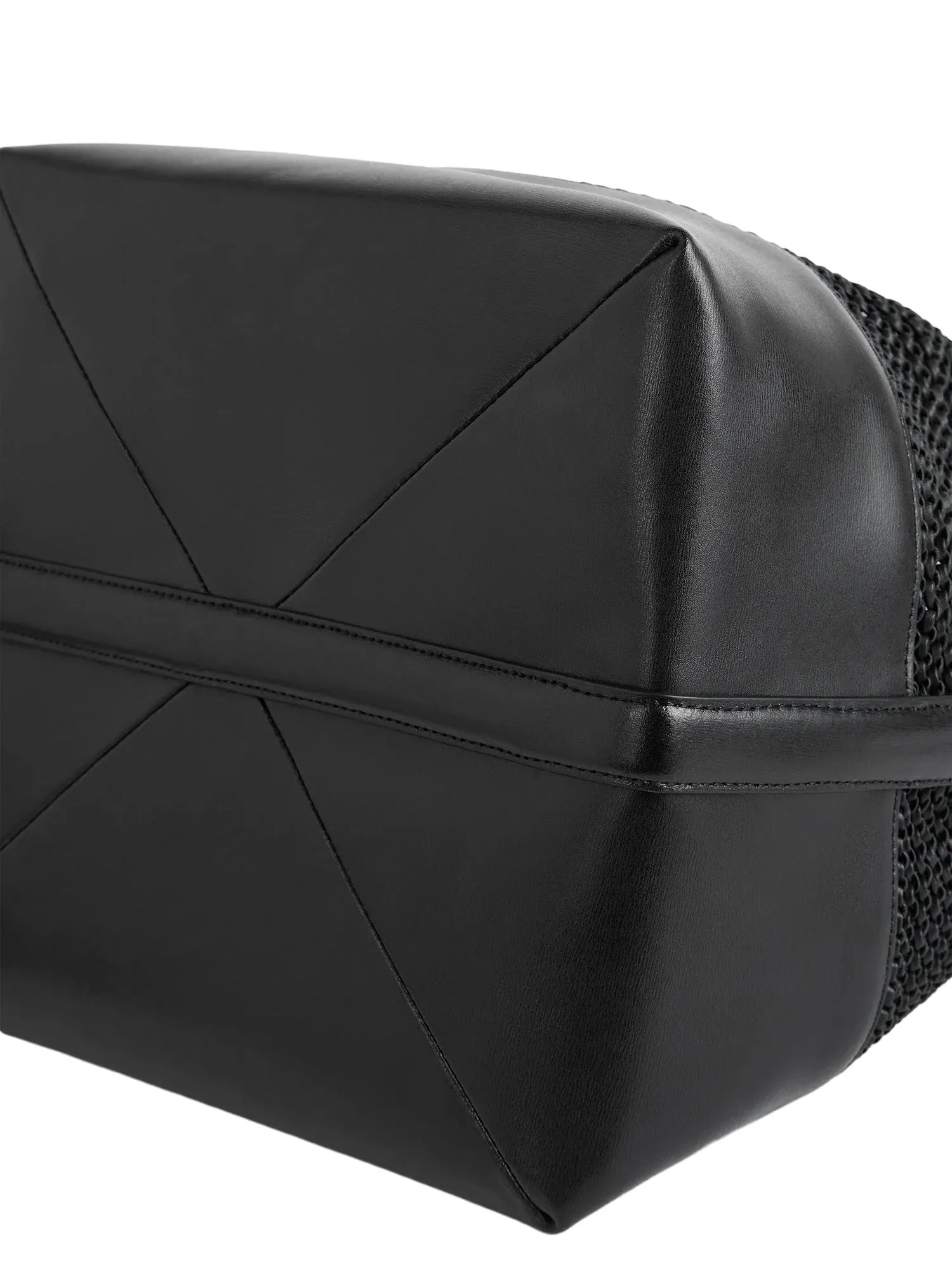 Belted Woven-Leather Tote Black