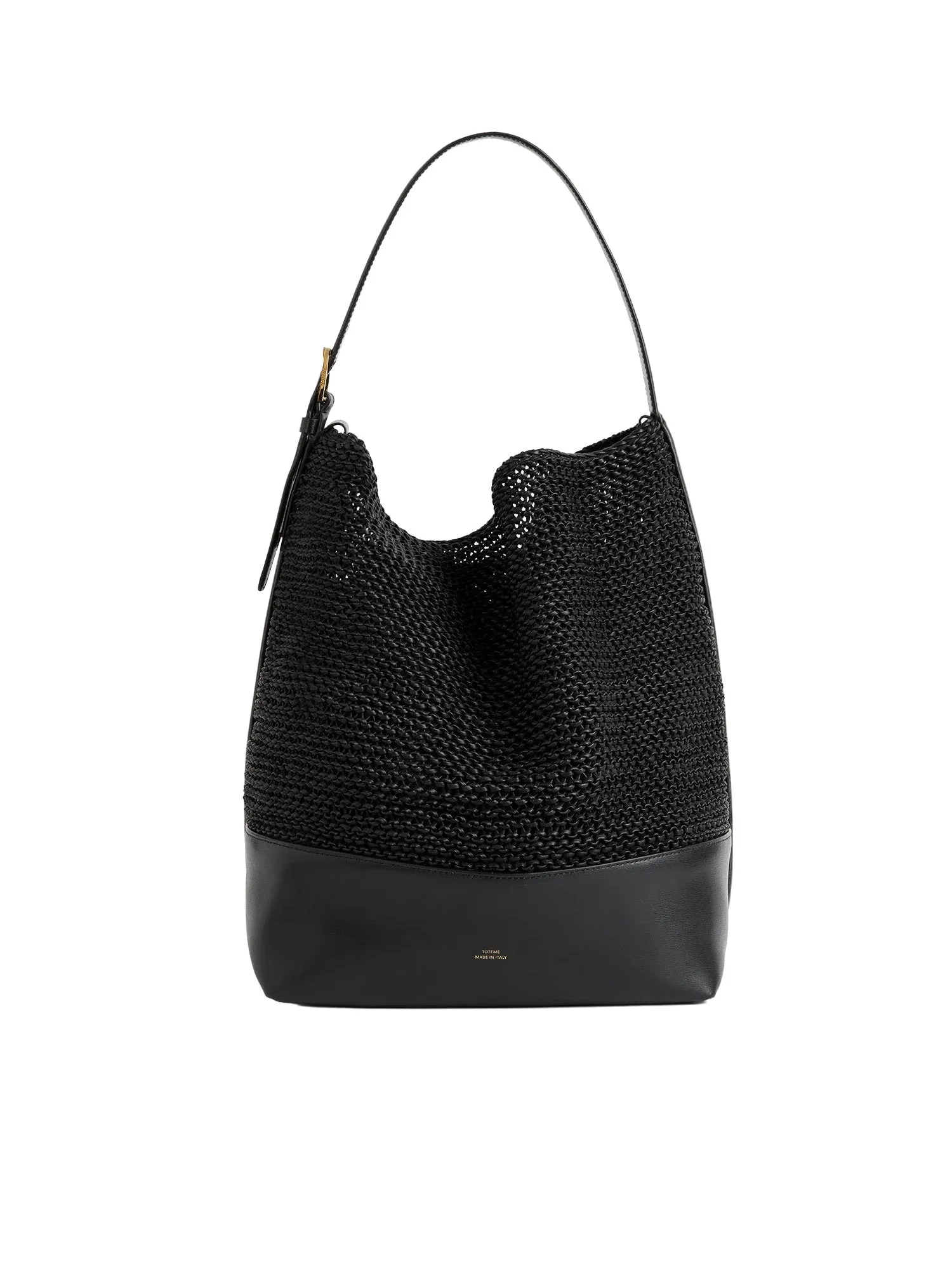 Belted Woven-Leather Tote Black