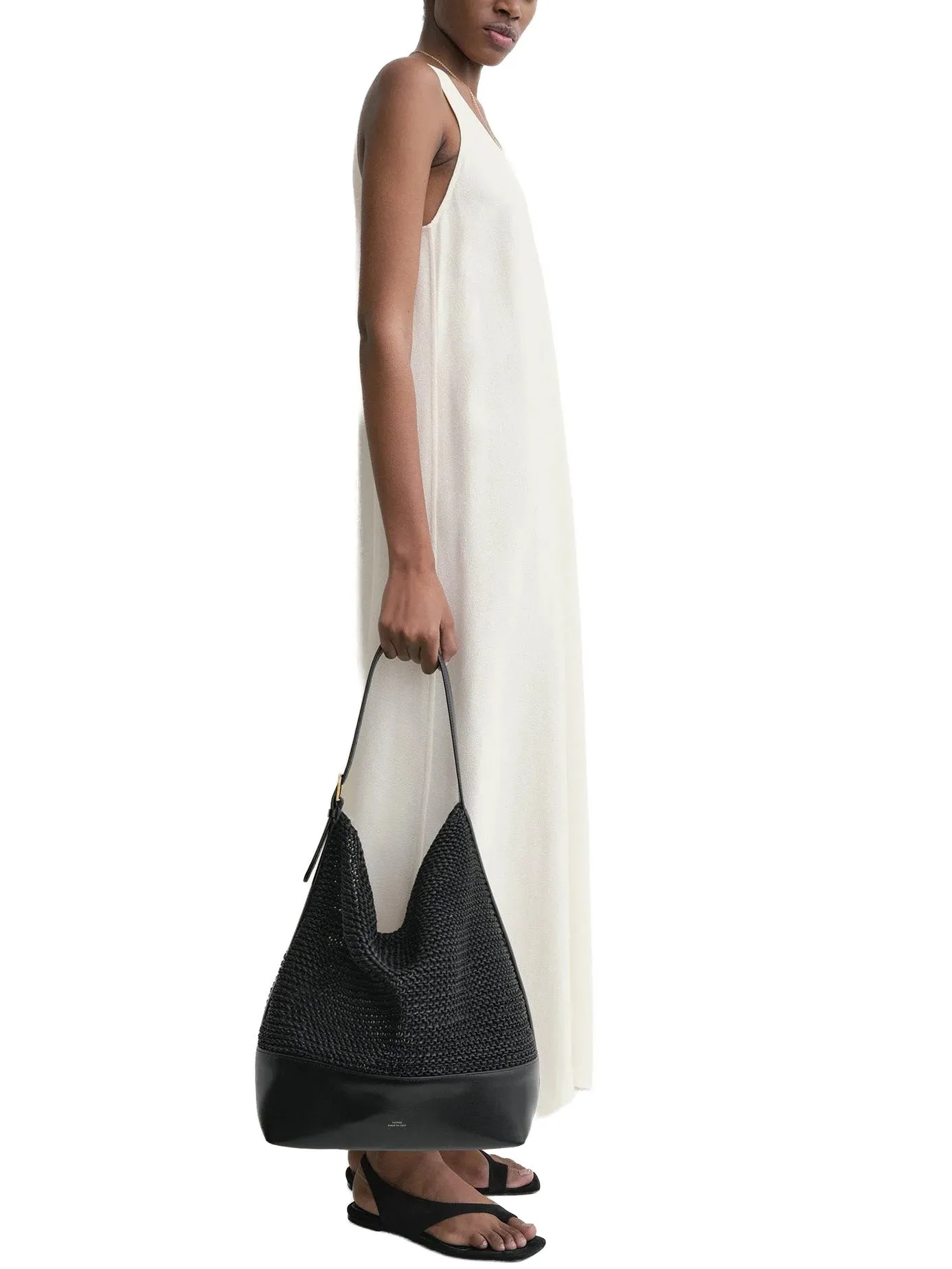 Belted Woven-Leather Tote Black