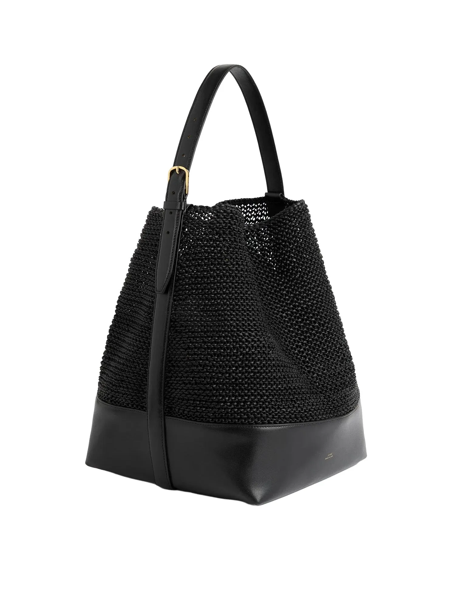 Belted Woven-Leather Tote Black
