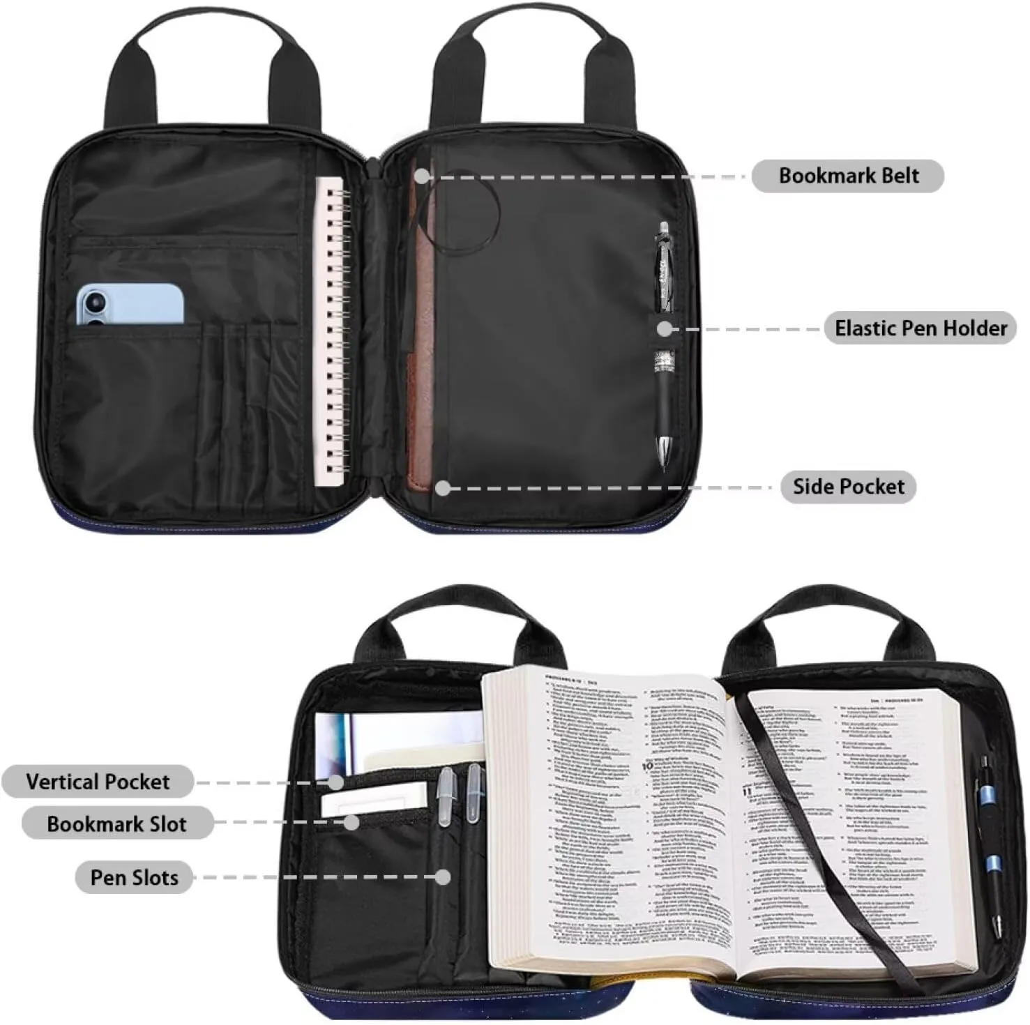 Bible Case for Women Carrying Book Case Church Bag Bible Protective with Pen Slots and Zippered Pocket Bible Bag-Butterfly Moon