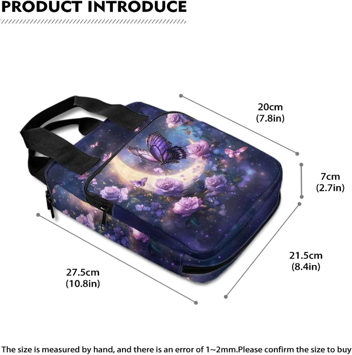 Bible Case for Women Carrying Book Case Church Bag Bible Protective with Pen Slots and Zippered Pocket Bible Bag-Butterfly Moon