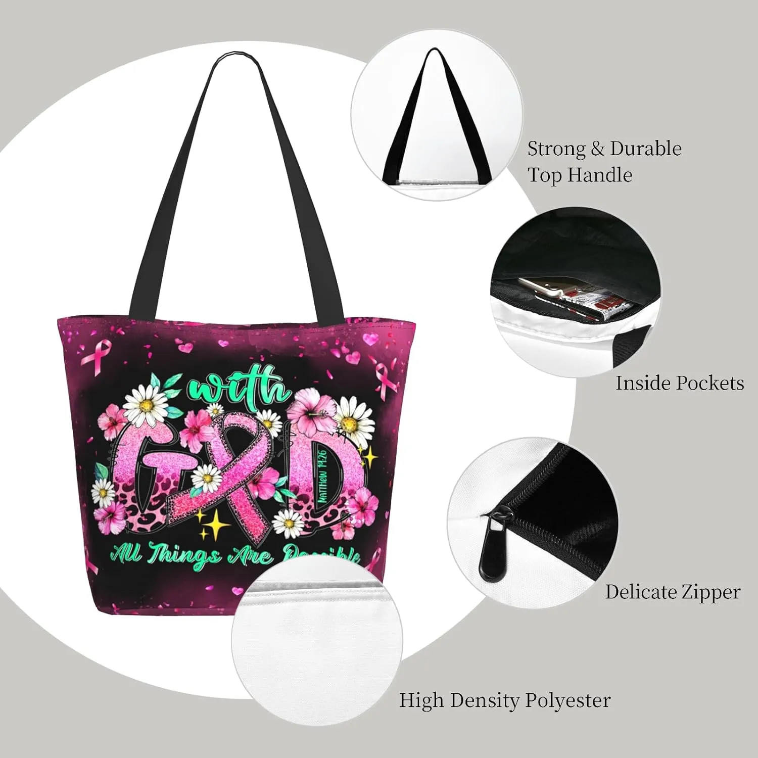 Bible Tote Bags for Women Christian Tote Bag Church Shoulder Bag Inspirational Bags With Zipper Christian Gift