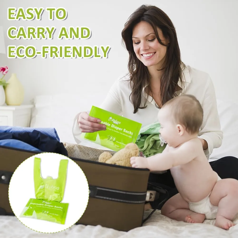 Biodegradable Disposable Diaper Bags, 200 Count, 1.0 Liters Capacity, Easy-Tie Handles, Convenient and Eco-Friendly