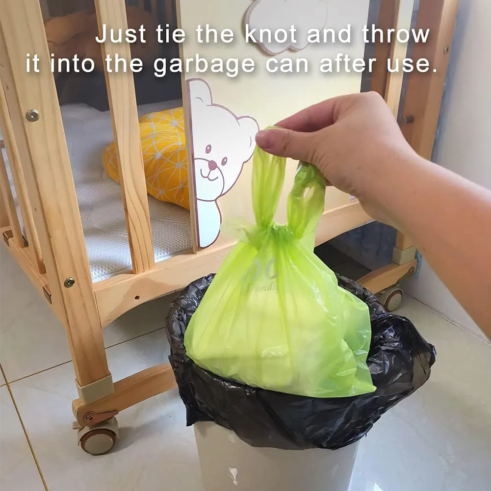 Biodegradable Disposable Diaper Bags, 200 Count, 1.0 Liters Capacity, Easy-Tie Handles, Convenient and Eco-Friendly