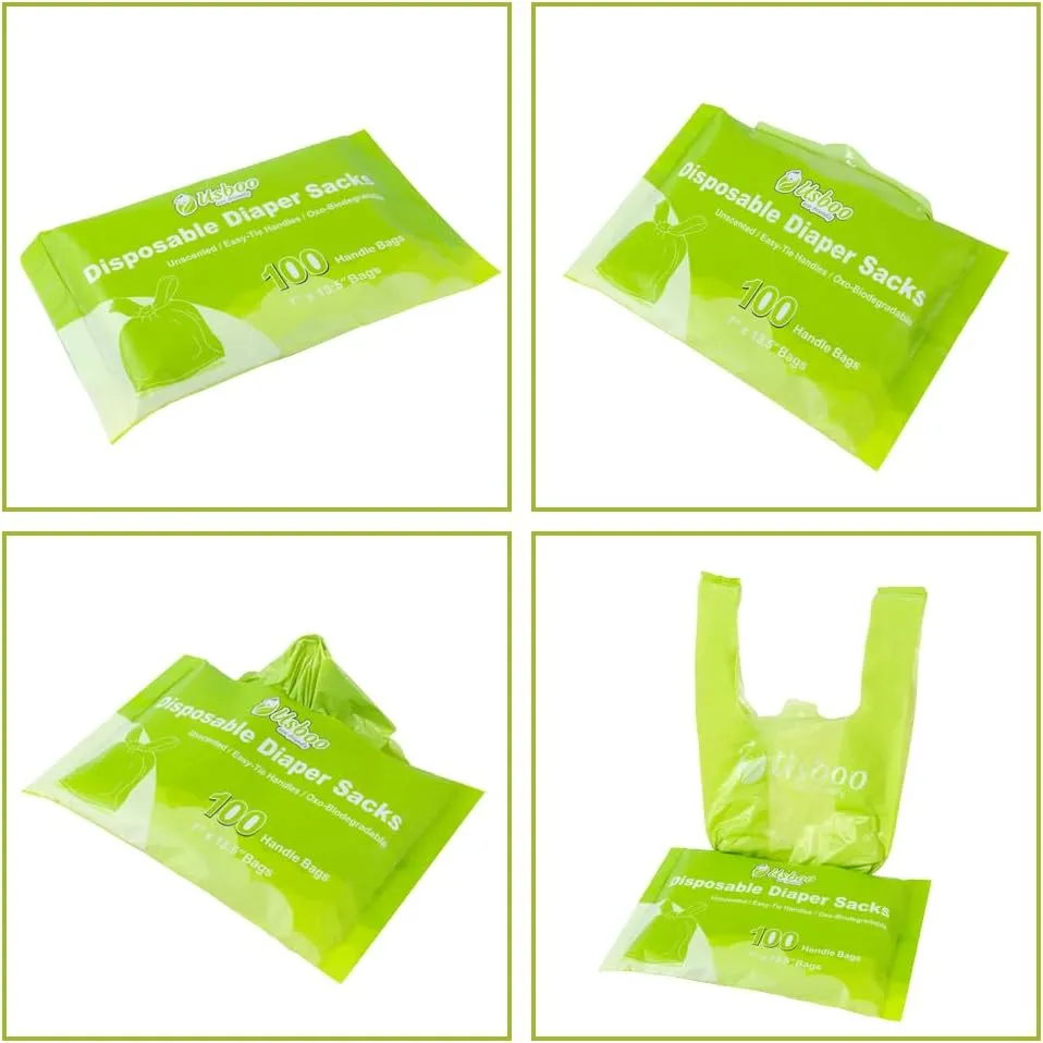Biodegradable Disposable Diaper Bags, 200 Count, 1.0 Liters Capacity, Easy-Tie Handles, Convenient and Eco-Friendly