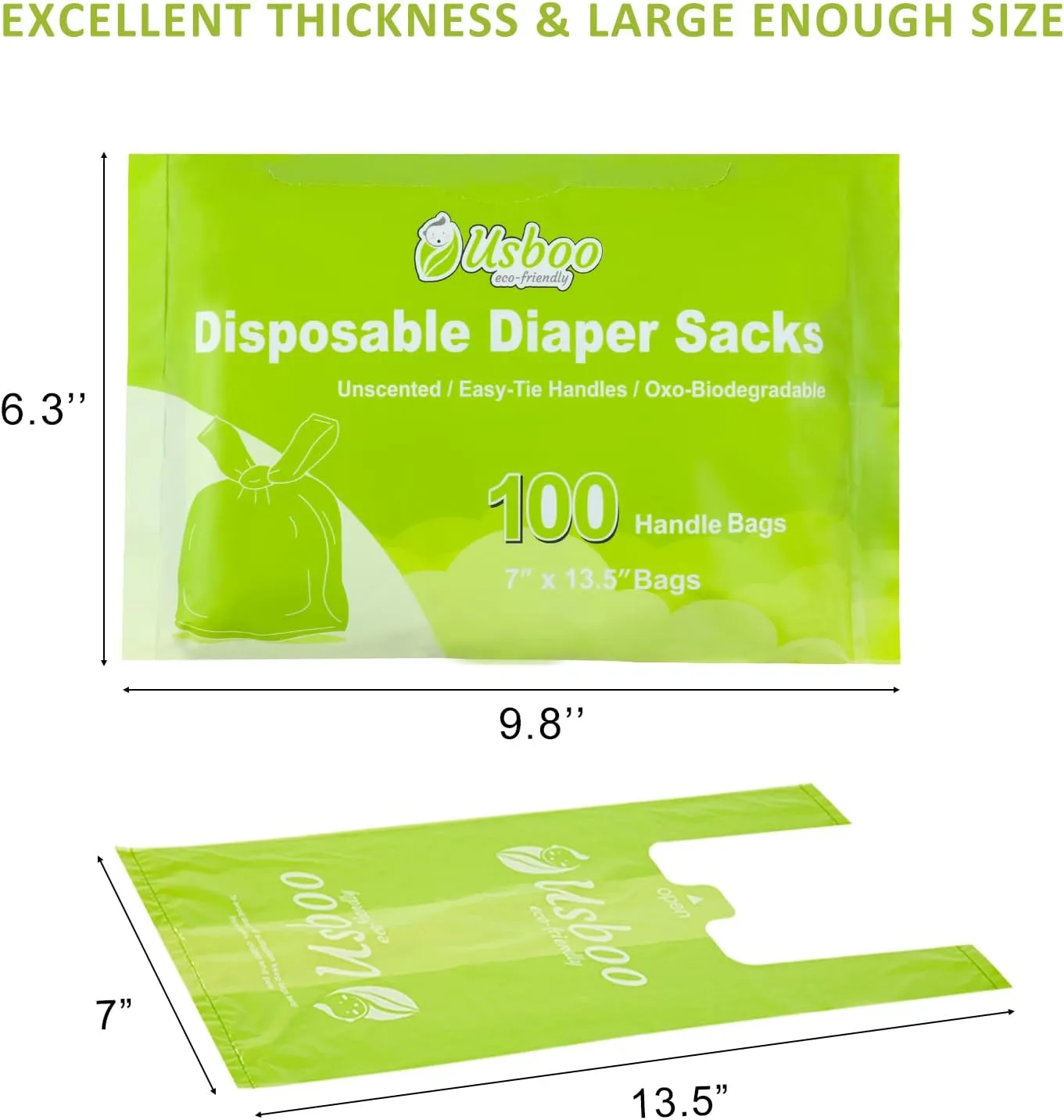 Biodegradable Disposable Diaper Bags, 200 Count, 1.0 Liters Capacity, Easy-Tie Handles, Convenient and Eco-Friendly