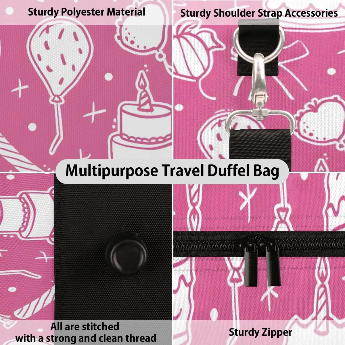 Birthday Cake Balloon Foldable Lightweight Duffle Bag for Travel - Waterproof Carry On Bags for Airplanes, Travel Duffel Bags for Gym, Weekend