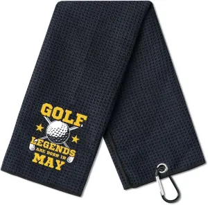 Birthday Gifts Golf Towels, Golf Accessory for Golf Bags, Golf Gifts for Men on National Golf Day, Retirement, 16x24in Microfiber Golf Towel, Black - May