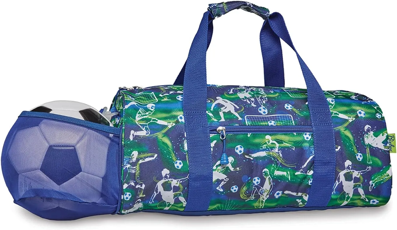 Bixbee Kids Duffle Bag, Soccer Bag & Travel Bag for Sports, Gymnastics, Ballet & Overnight with Adjustable Strap, Zippers, Pockets, 17 x 9 x 9 IN - Soccer Star Duffle for Boys & Girls w/Ball Bag