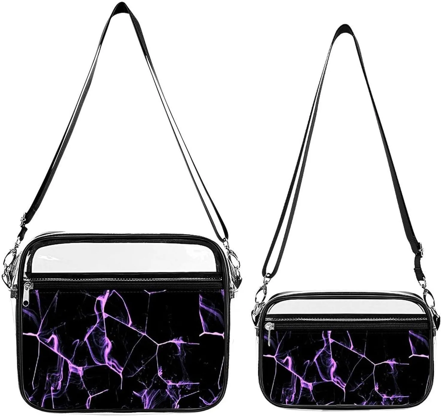 Black And Purple Marble Transparent Cross Bag Two-piece Set