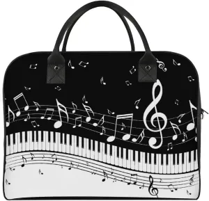 Black And White Piano Keys with Musical Notes A Large Capacity Portable Handbag Essential for Travel