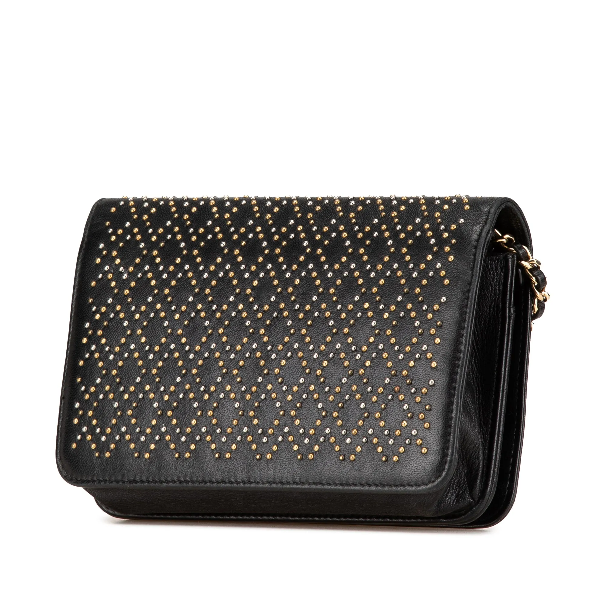 Black Chanel CC Studded Lambskin Wallet on Chain Crossbody Bag