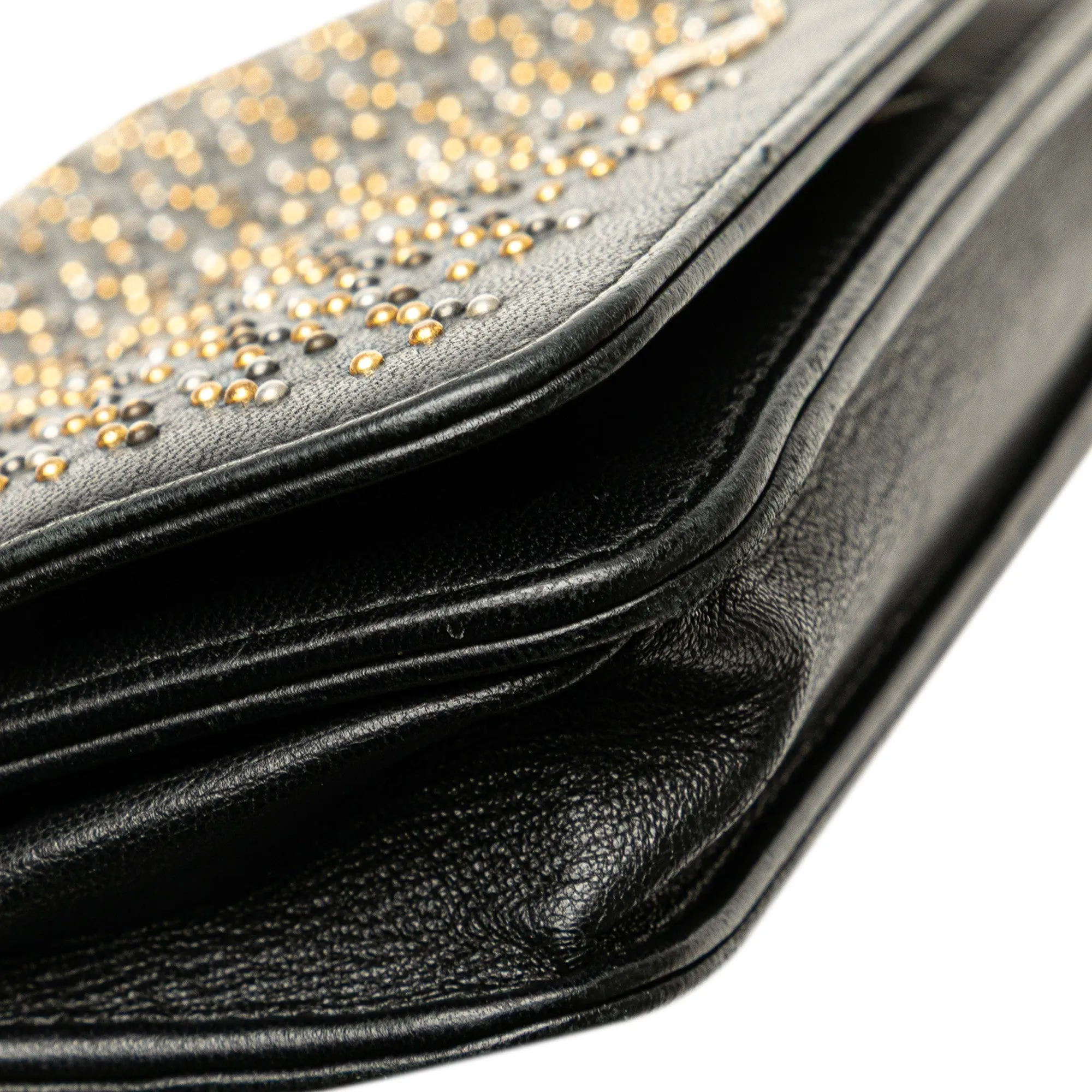 Black Chanel CC Studded Lambskin Wallet on Chain Crossbody Bag
