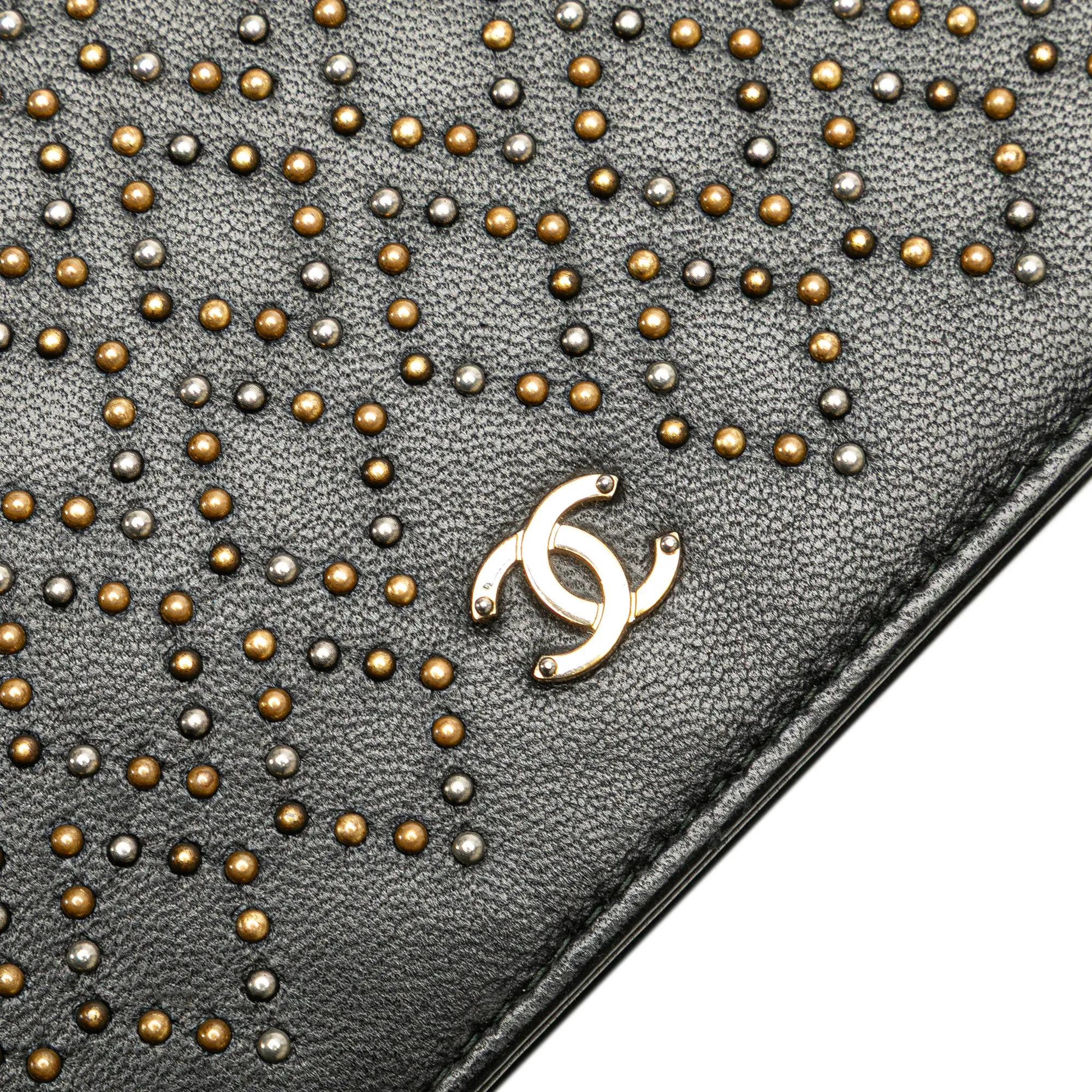Black Chanel CC Studded Lambskin Wallet on Chain Crossbody Bag