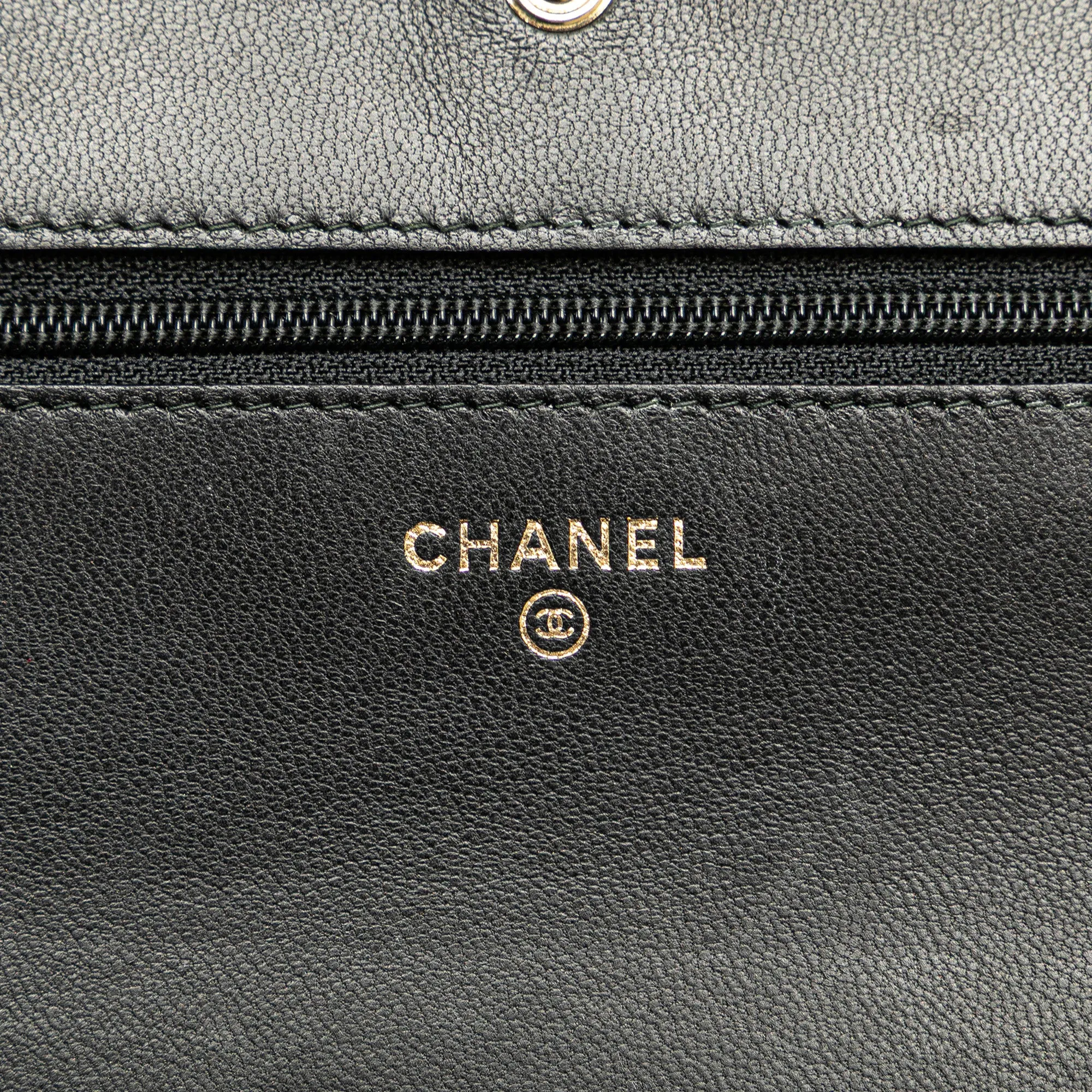 Black Chanel CC Studded Lambskin Wallet on Chain Crossbody Bag