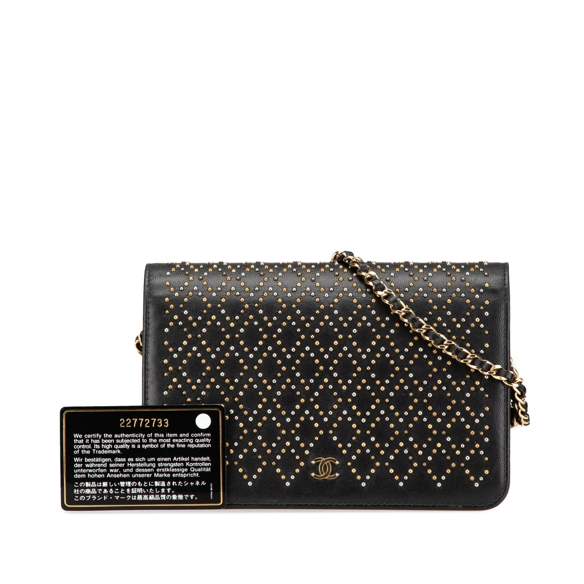 Black Chanel CC Studded Lambskin Wallet on Chain Crossbody Bag