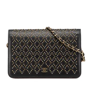 Black Chanel CC Studded Lambskin Wallet on Chain Crossbody Bag