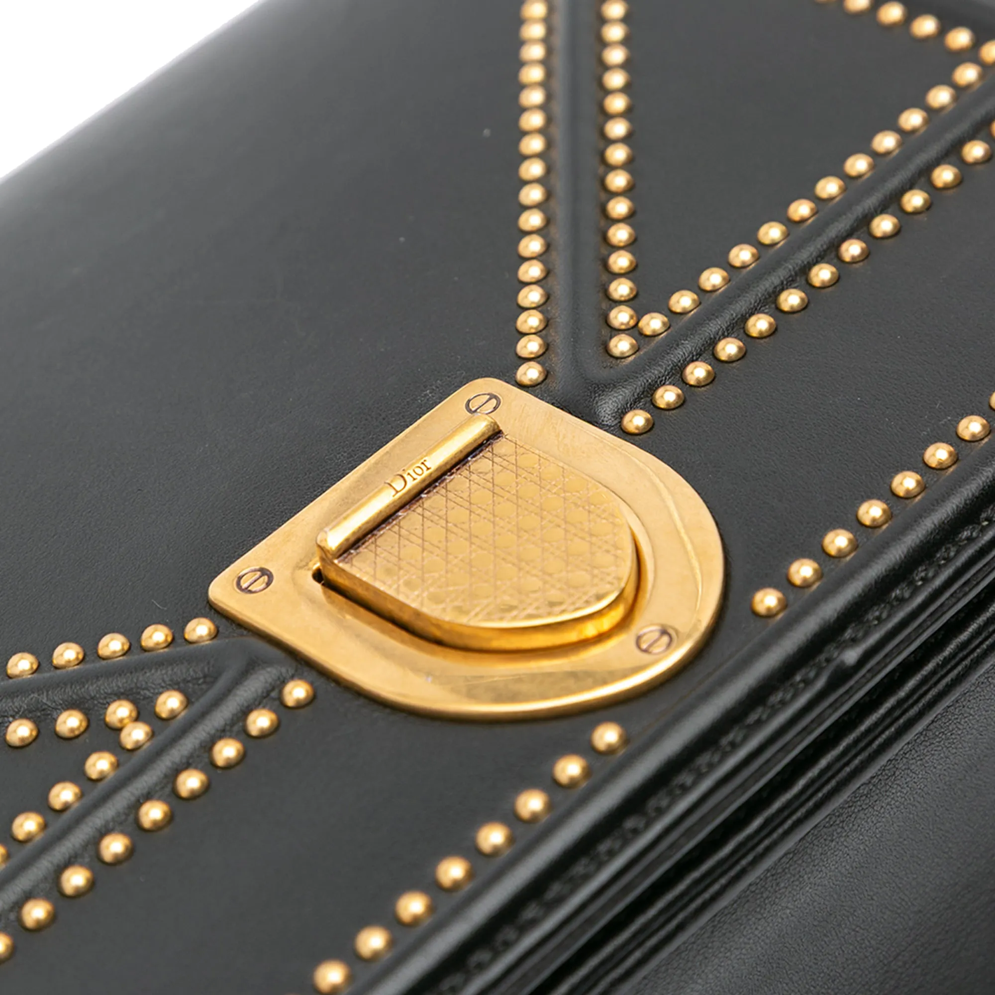 Black Dior Medium Studded Lambskin Diorama Flap Crossbody Bag