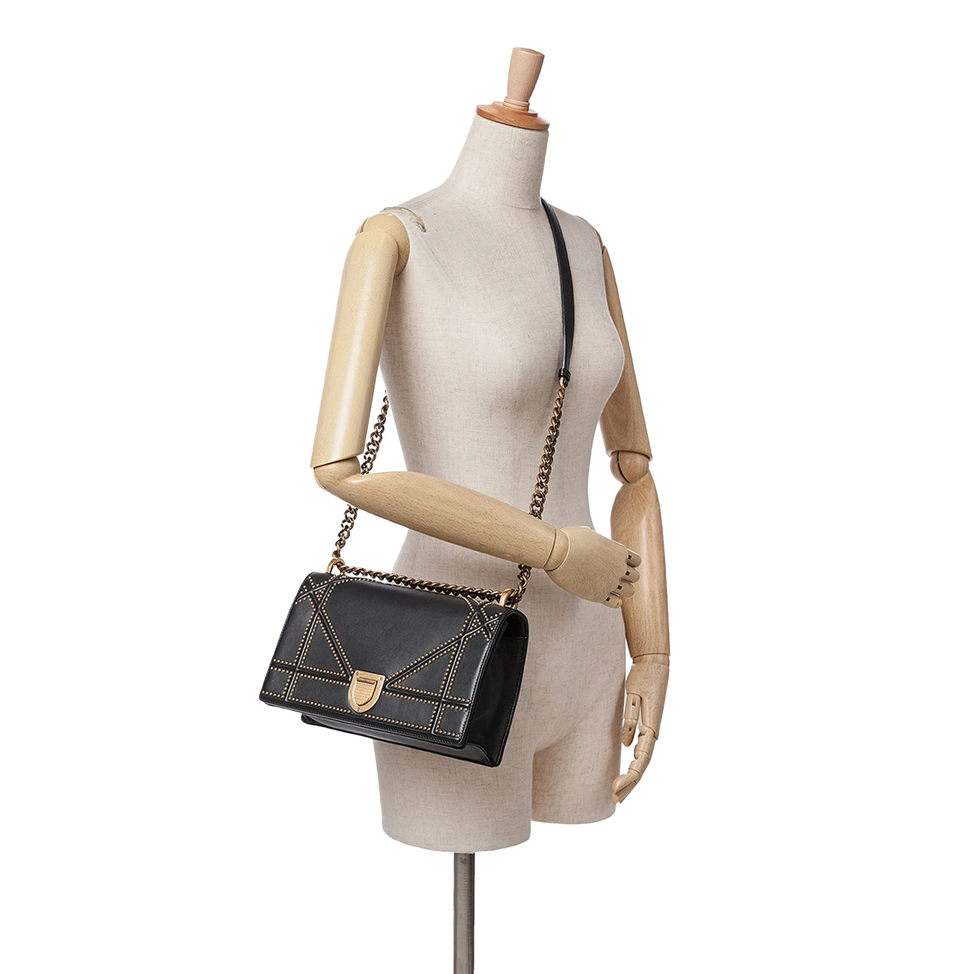 Black Dior Medium Studded Lambskin Diorama Flap Crossbody Bag