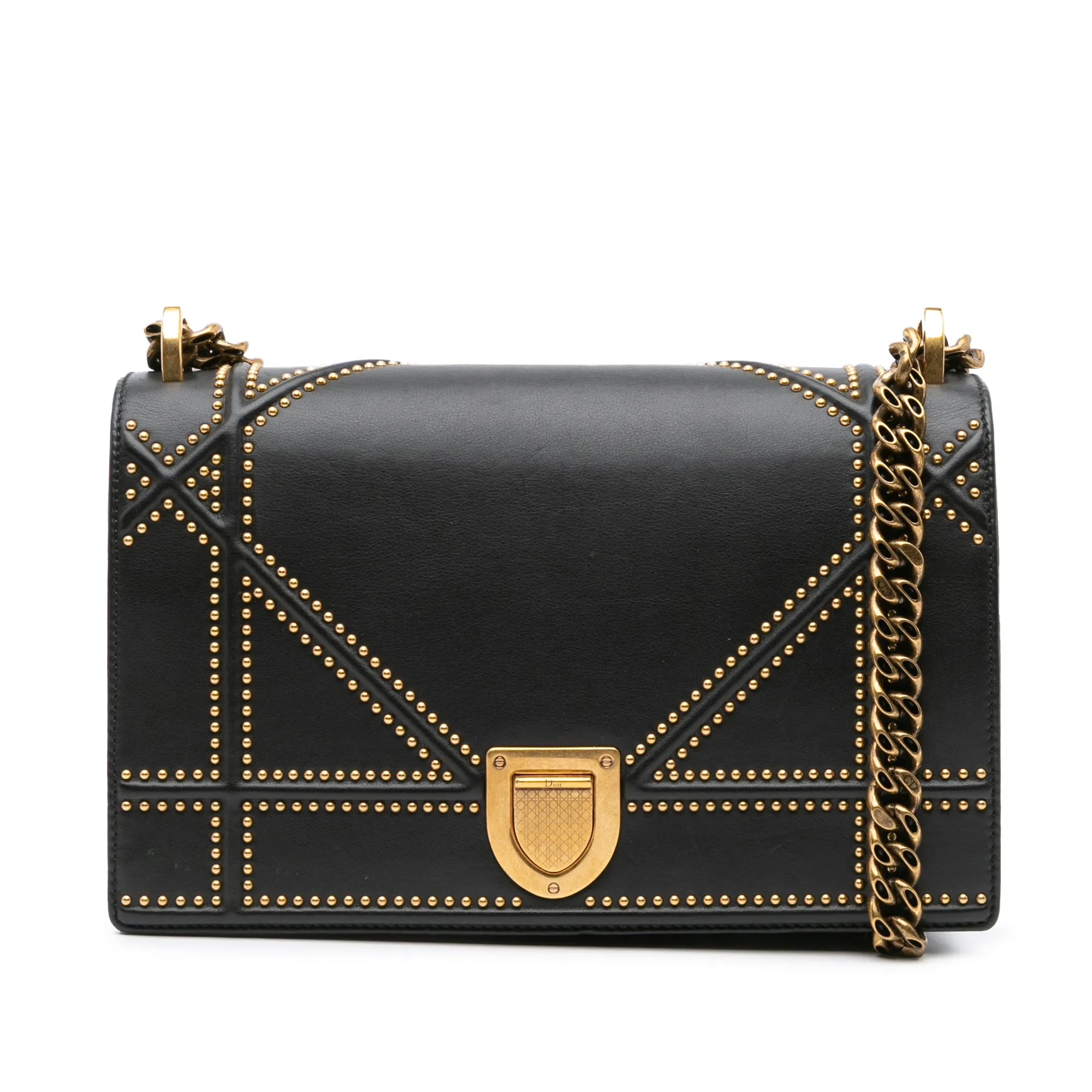 Black Dior Medium Studded Lambskin Diorama Flap Crossbody Bag
