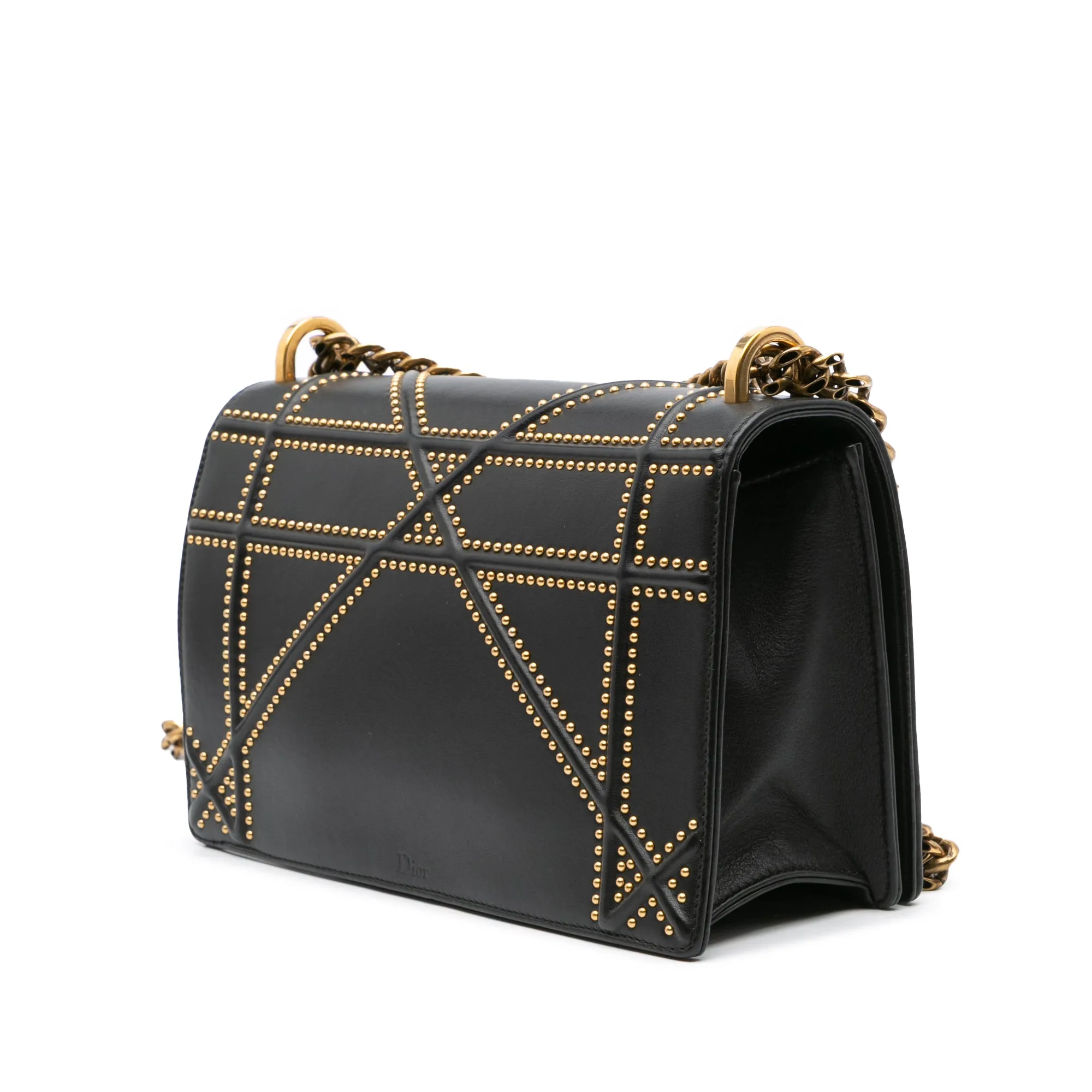 Black Dior Medium Studded Lambskin Diorama Flap Crossbody Bag