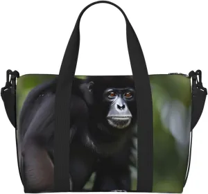 Black Gibbon Monkey Print Hand Travel Bag,Gym Bag,Weekend Travel Overnight Bag,Tote Bag Sports Bag For Women Men