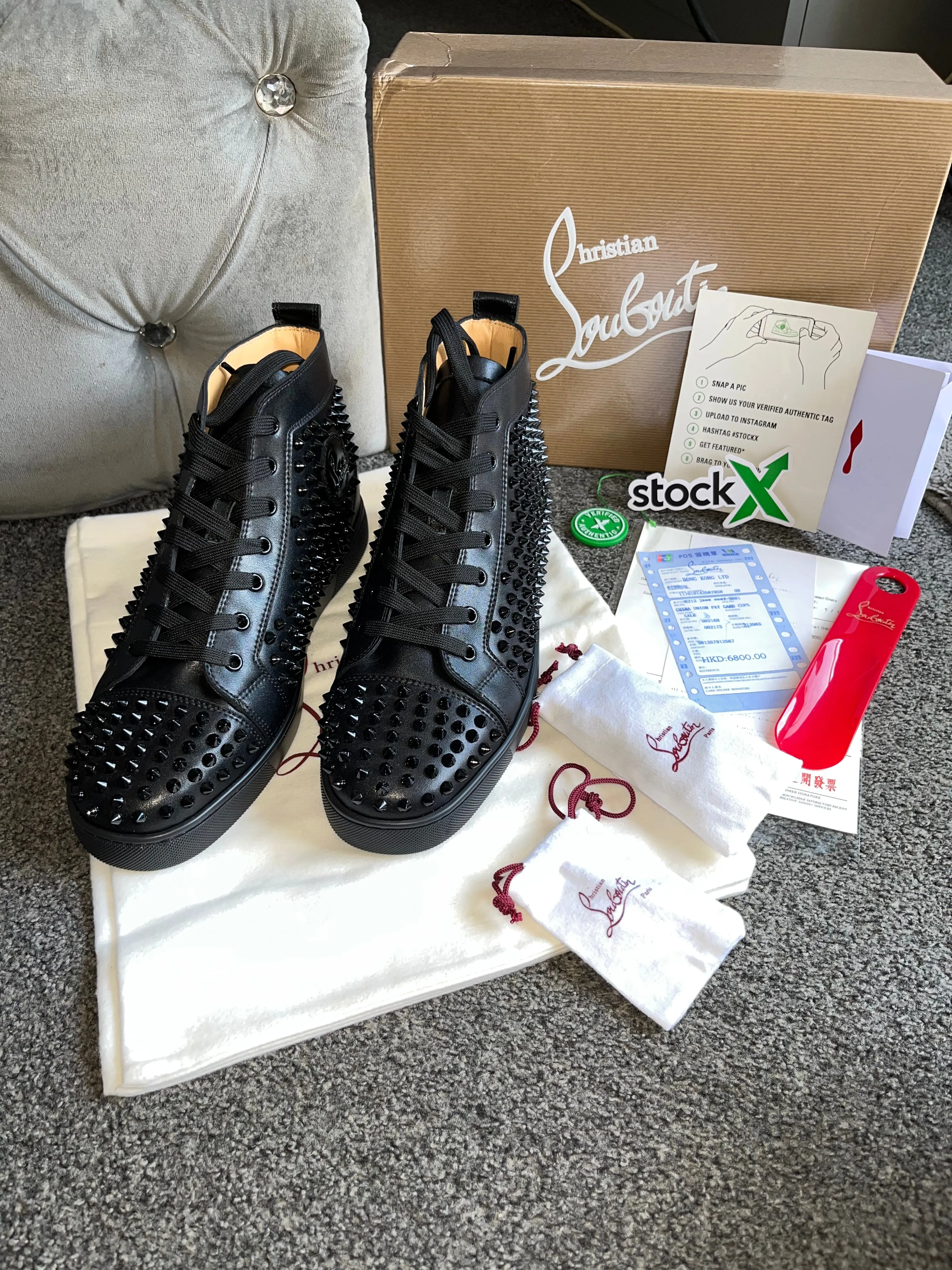 Black Leather Studded High Trainers