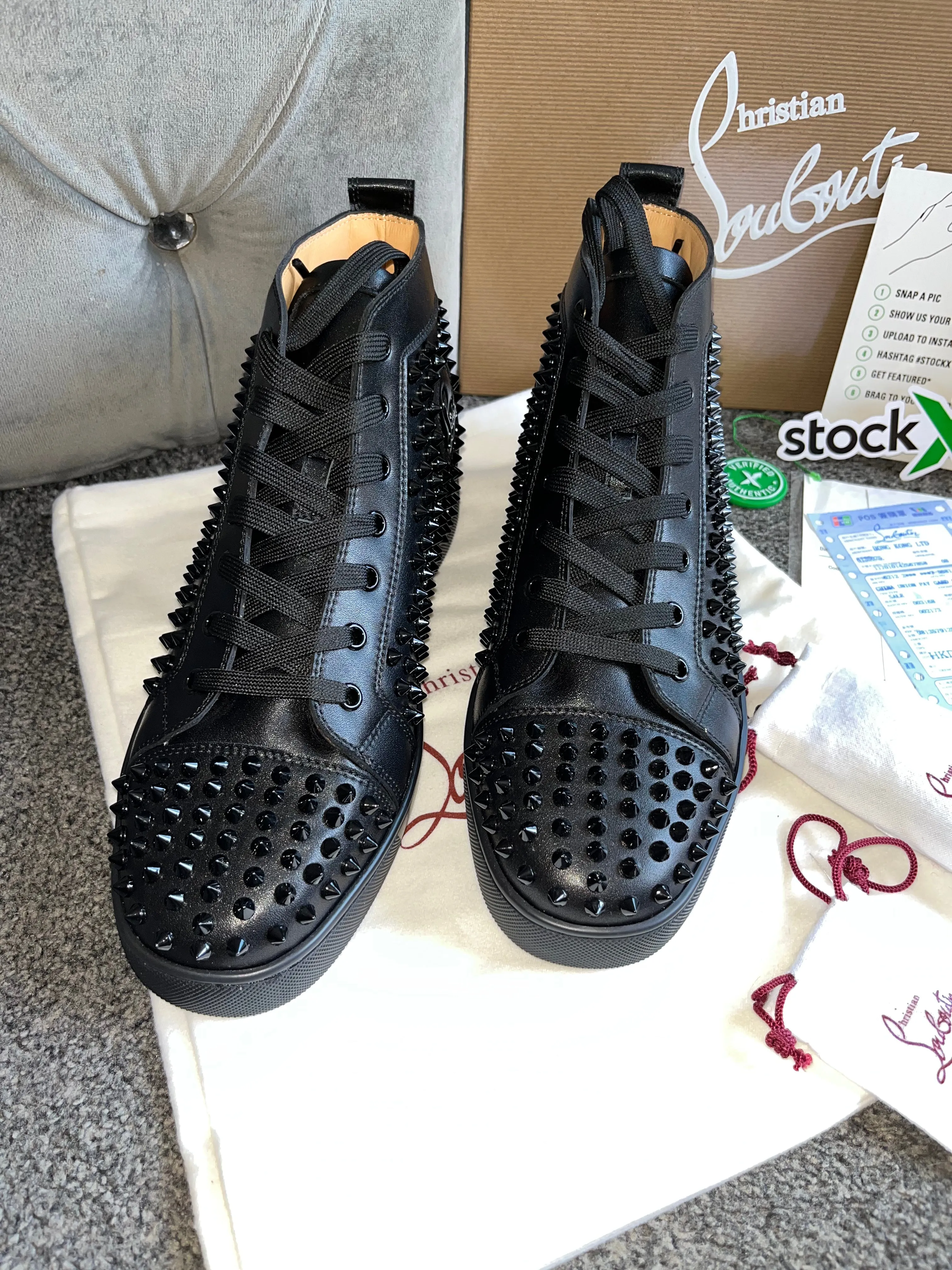 Black Leather Studded High Trainers