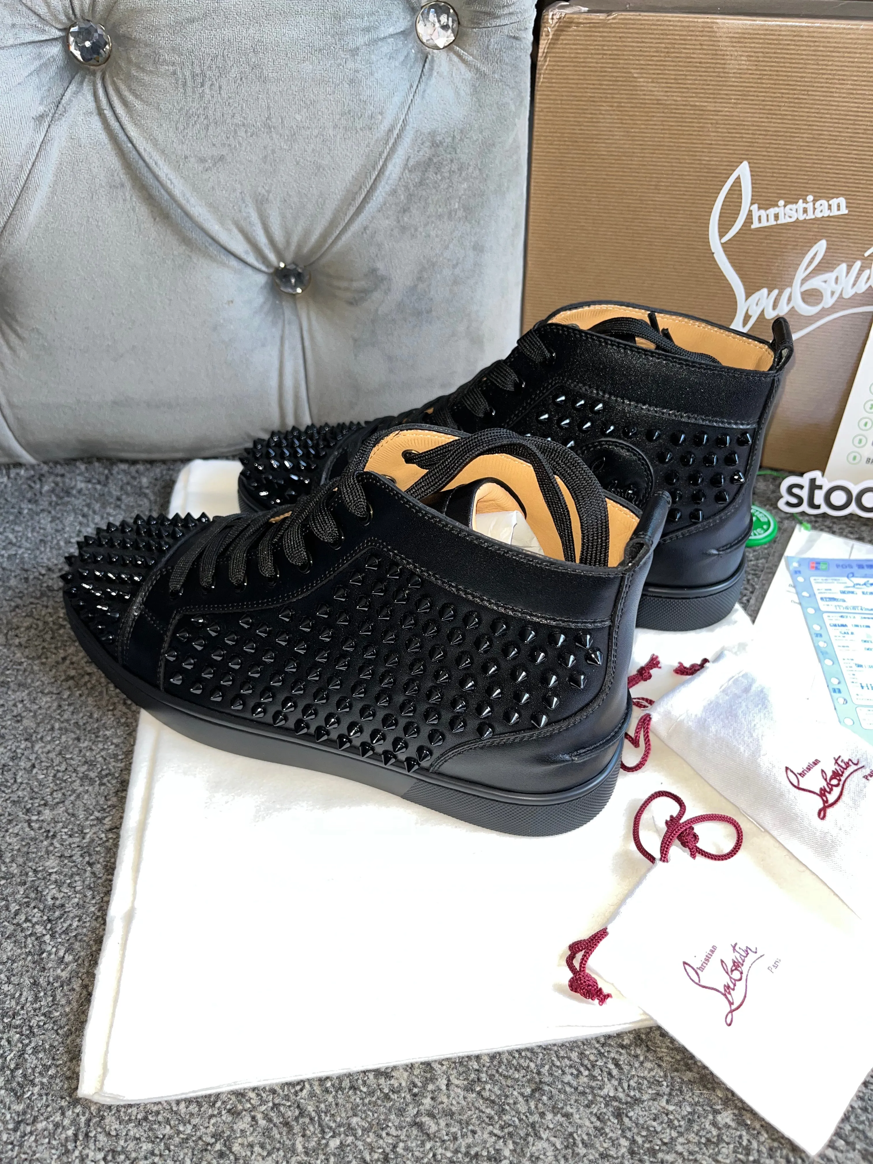 Black Leather Studded High Trainers