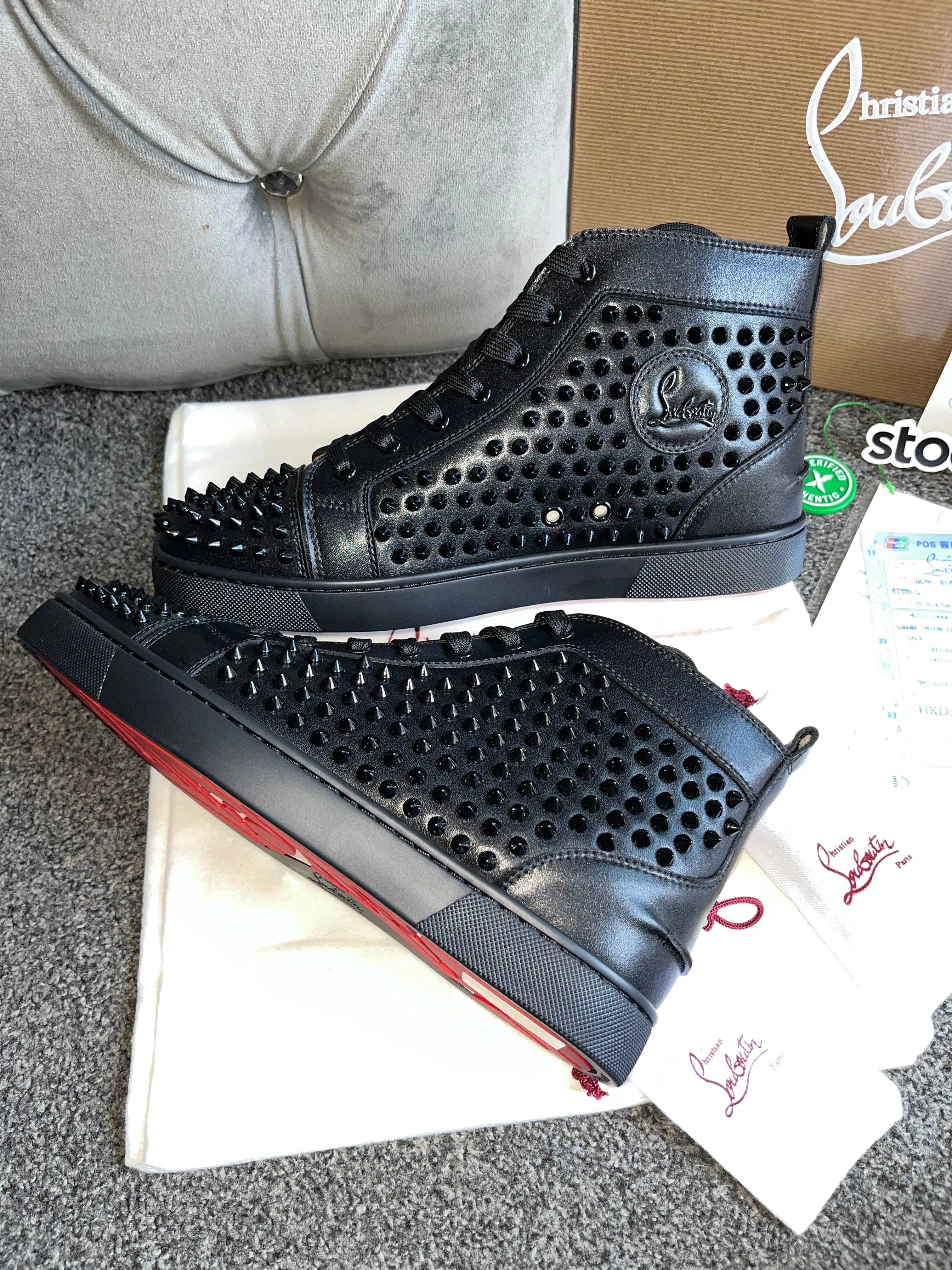 Black Leather Studded High Trainers
