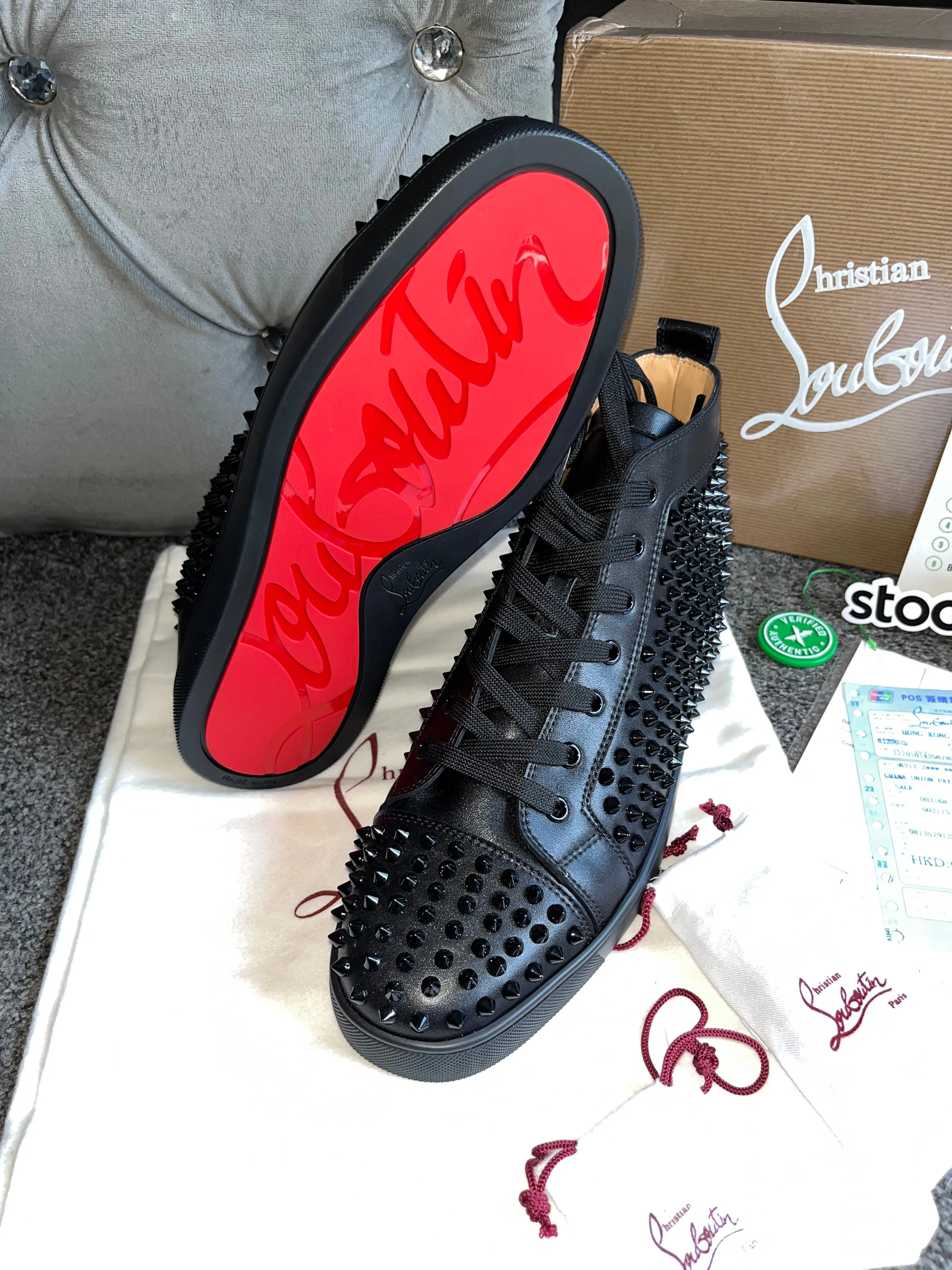 Black Leather Studded High Trainers