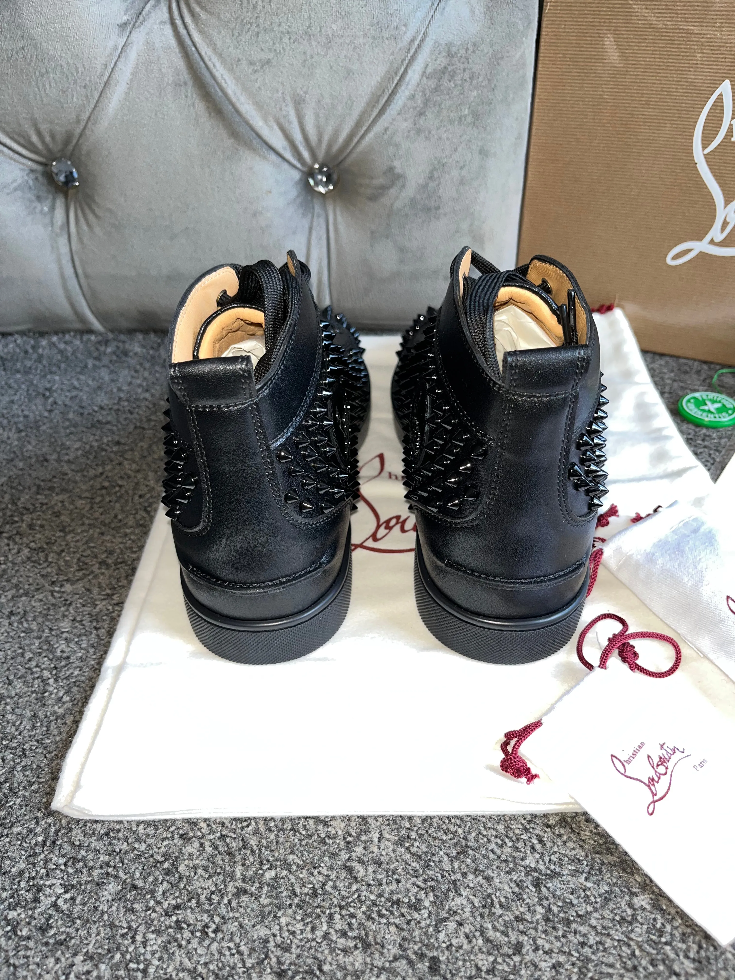 Black Leather Studded High Trainers