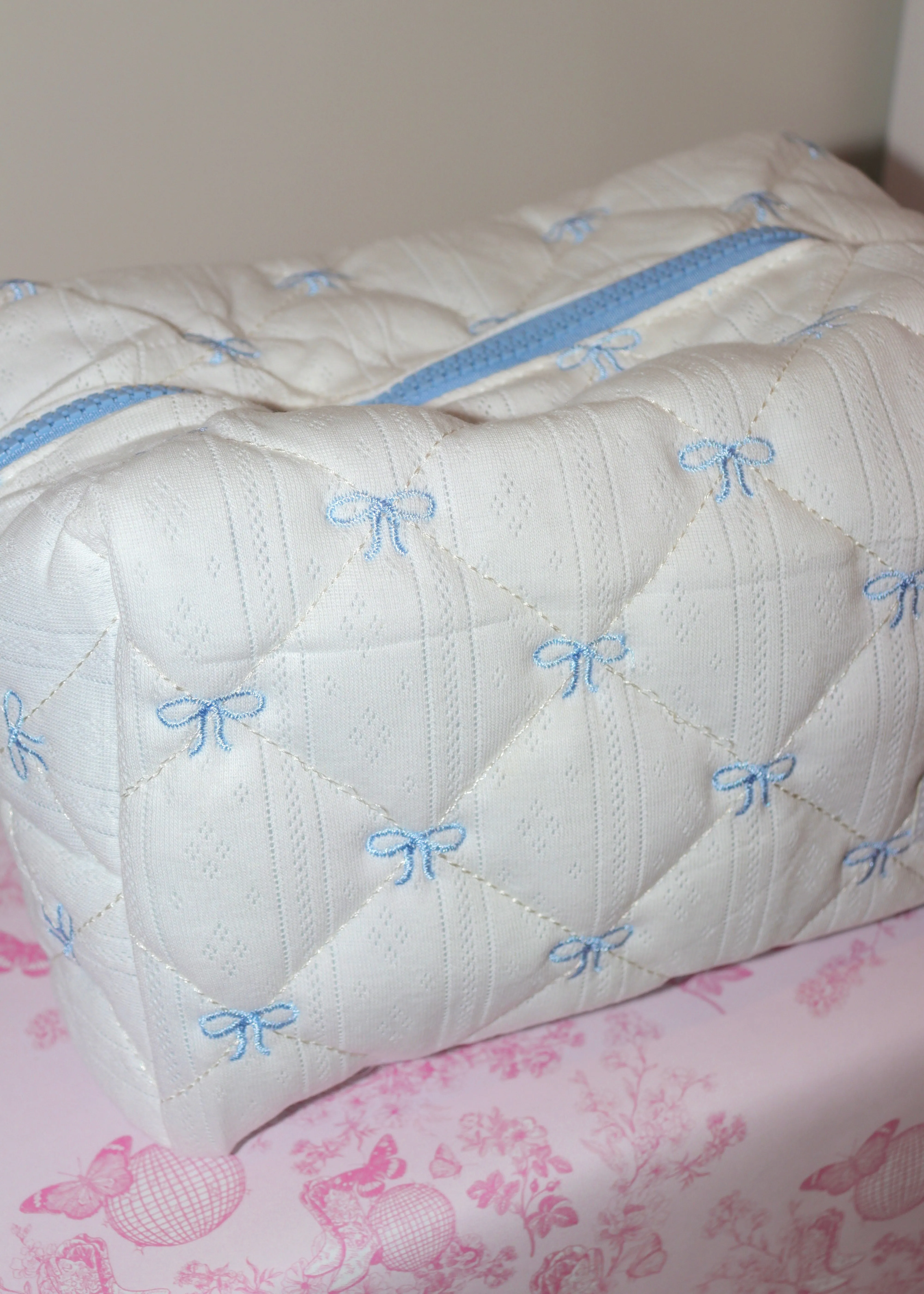 Blue Bows X-Large Embroidered Makeup Bag