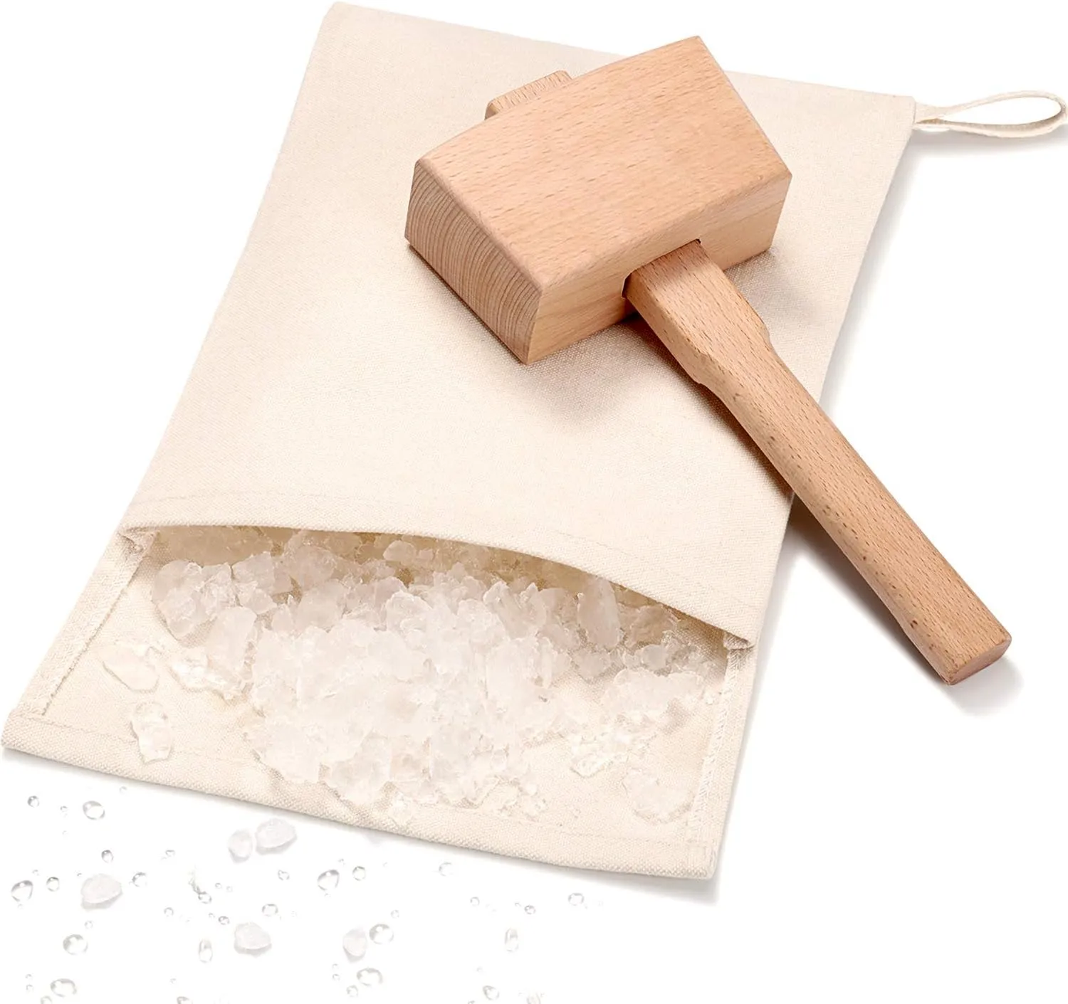 Boao 2 Pieces Ice Crusher Lewis Bag Summer Mallet Canvas Bag Crushed Maker Reusable Bag Ice Crusher Wood Hammer for Bartender Bar Accessory