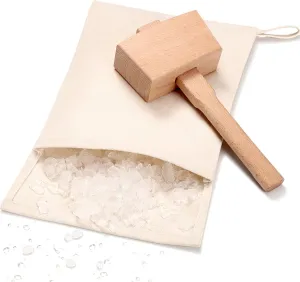 Boao 2 Pieces Ice Crusher Lewis Bag Summer Mallet Canvas Bag Crushed Maker Reusable Bag Ice Crusher Wood Hammer for Bartender Bar Accessory