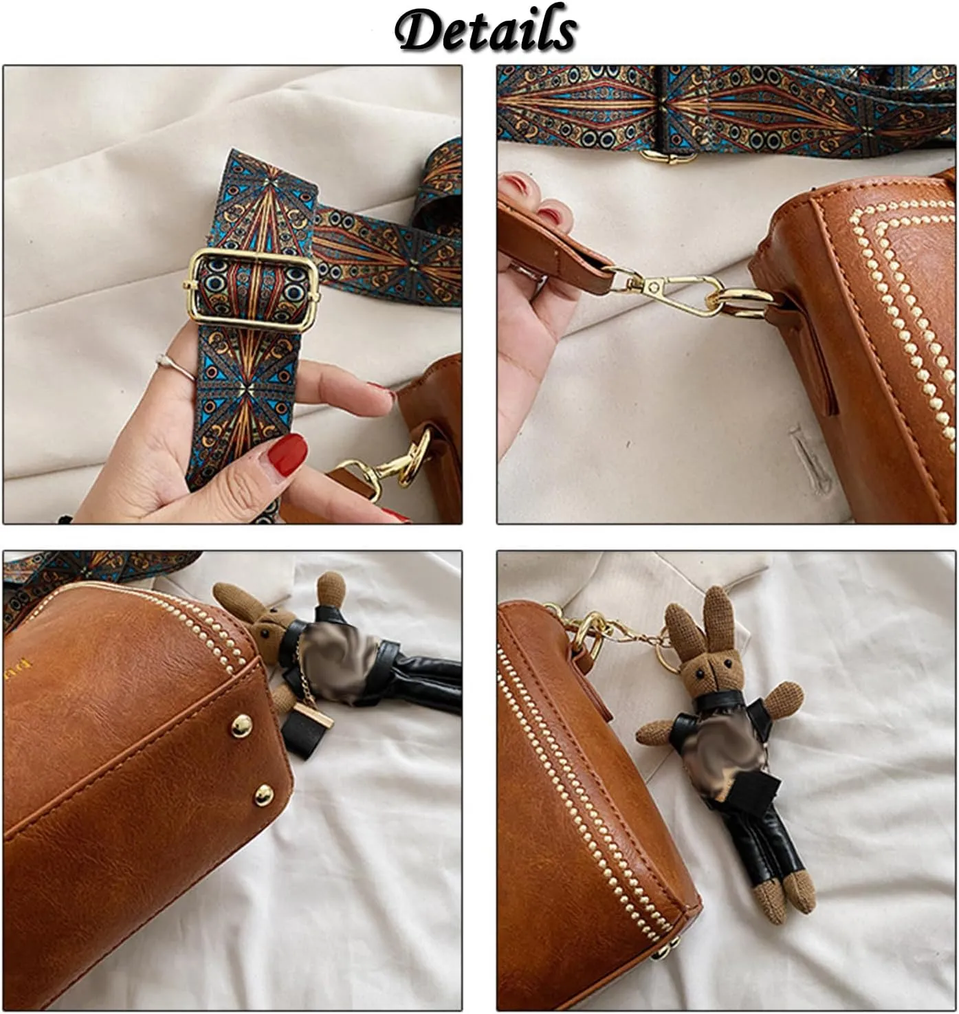 Bootara Bucket Bag, Vintage Fashion Bag with Adjustable Wider Shoulder Strap Spacious Travel Tote Cute Rabbit Pendant