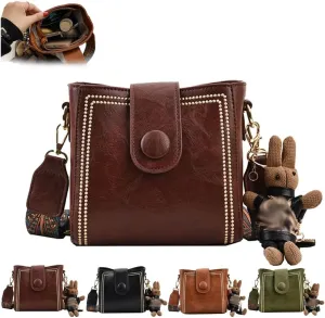 Bootara Bucket Bag, Vintage Fashion Bag with Adjustable Wider Shoulder Strap Spacious Travel Tote Cute Rabbit Pendant