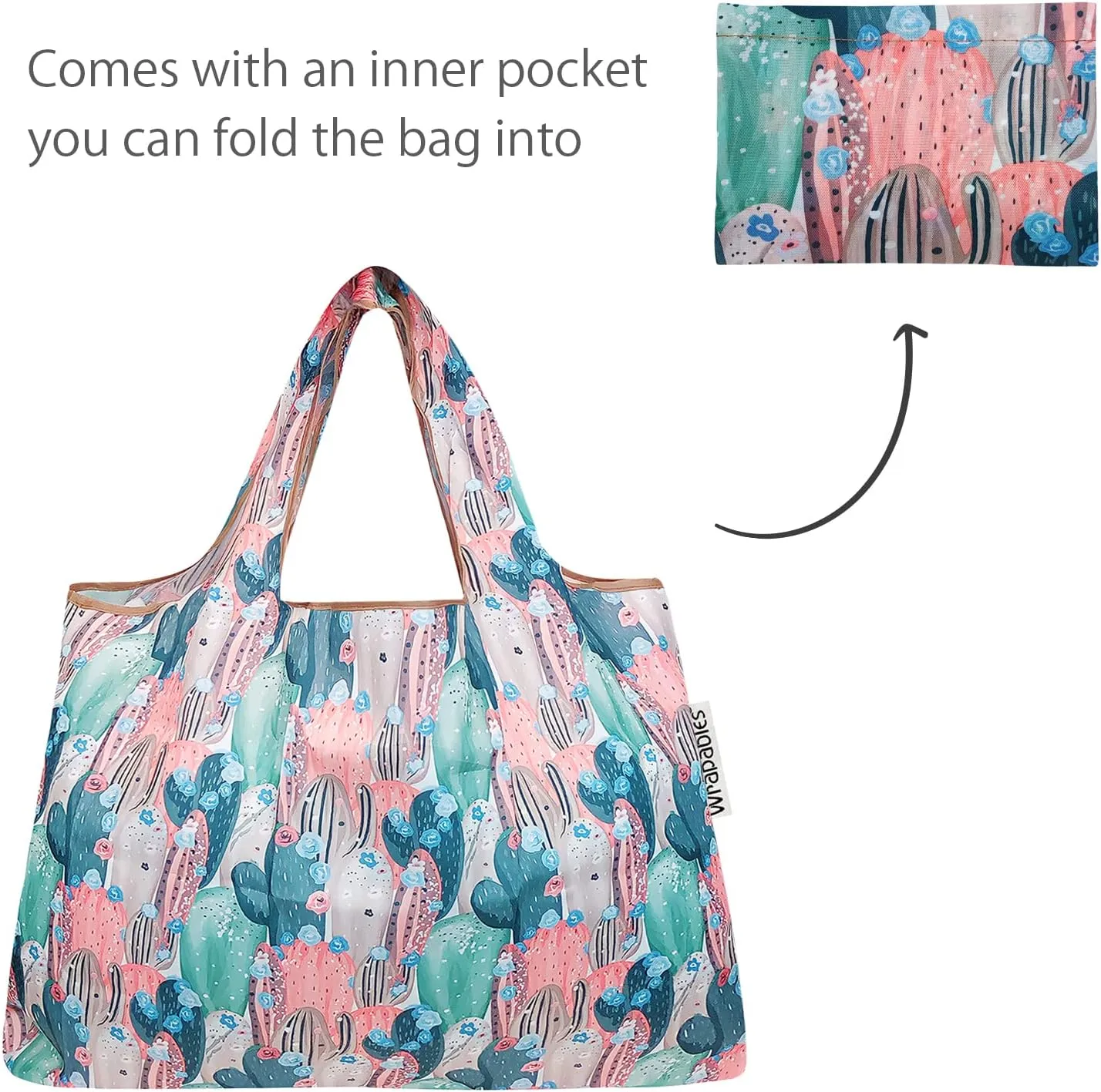 Bowbear Foldable Nylon Reusable Shopping Grocery Bag (Set of 2), Cactus Bloom
