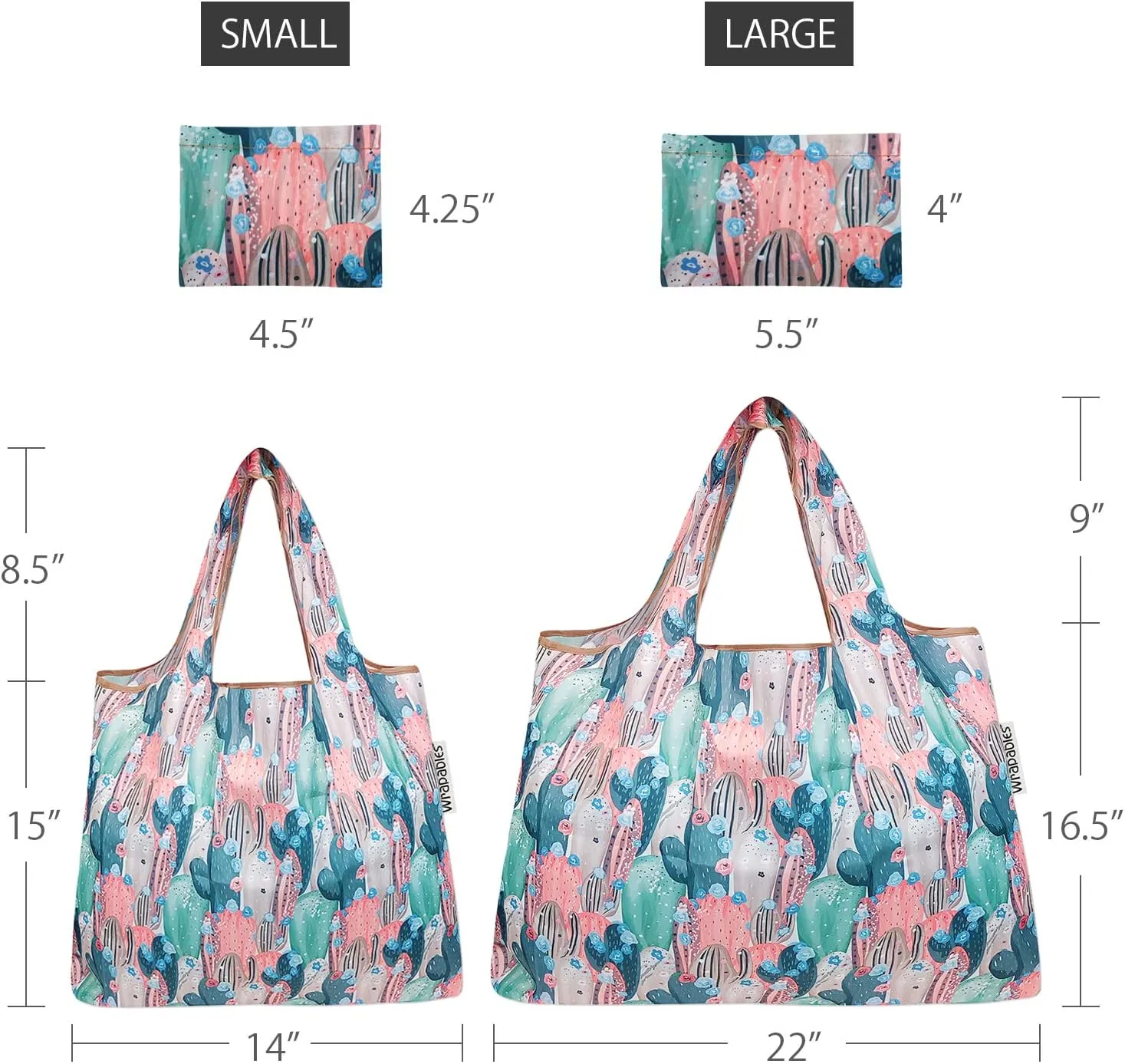 Bowbear Foldable Nylon Reusable Shopping Grocery Bag (Set of 2), Cactus Bloom