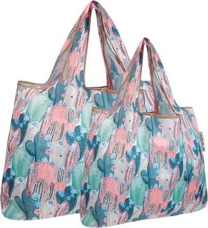 Bowbear Foldable Nylon Reusable Shopping Grocery Bag (Set of 2), Cactus Bloom