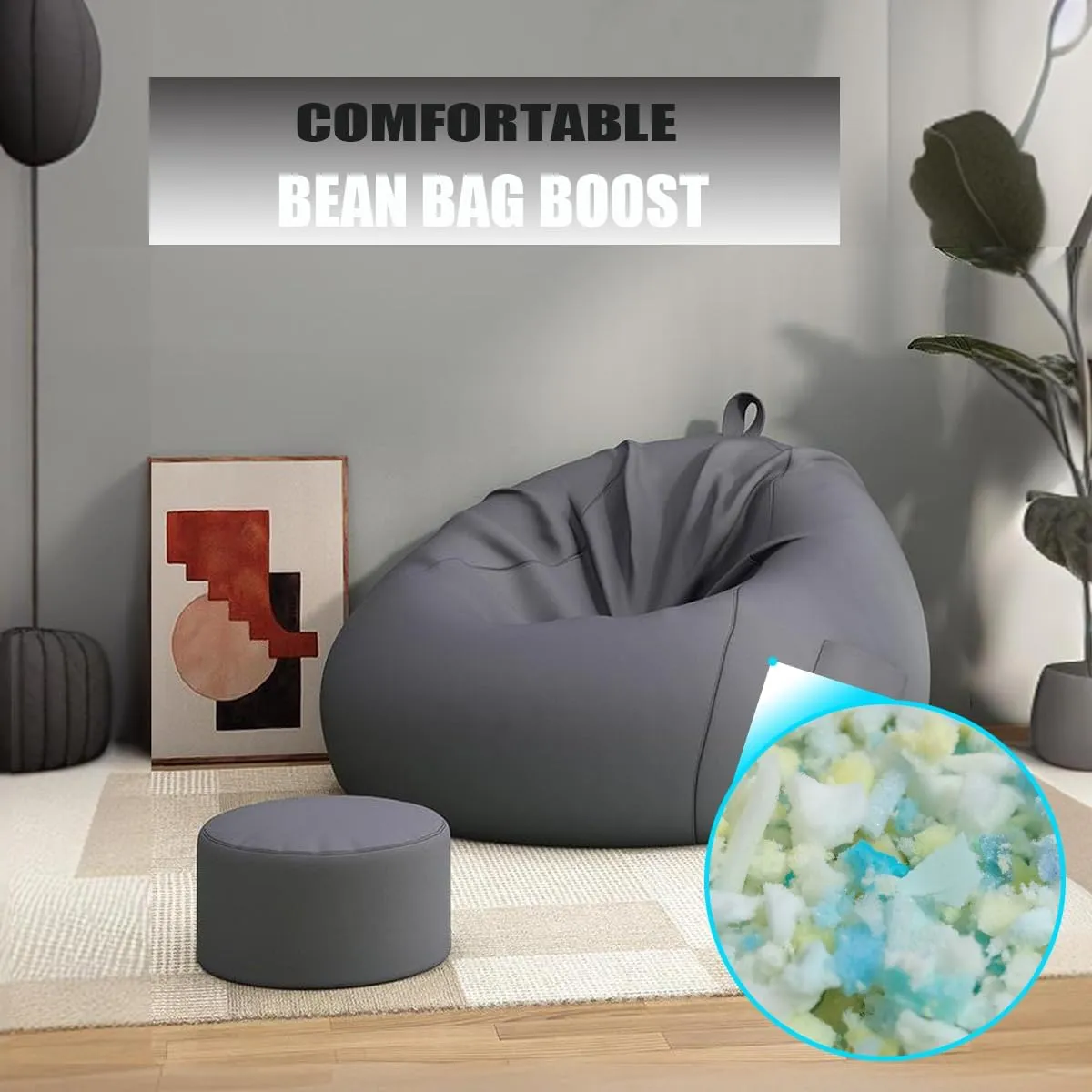 BOXIN 40lbs Shredded Memory Foam Filling for Bean Bag Filler, Soft and Convenient Pillow Stuffing Foam for Couch Cushion, Dog Bed, Chair, Arts & Crafts, Added Gel Particles